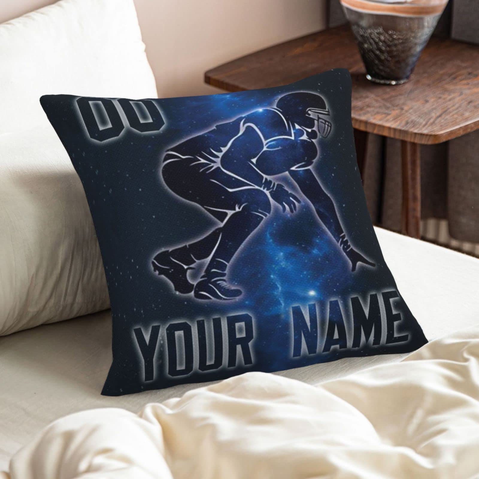 Custom Personalized Throw Pillow Covers 2-Pack - Add Name & Number - 18x18 & 16x16 Inch Football Themed Decorative Pillow Cases - Perfect for Sports Gifts, Home Decor, and Fan Merchandise