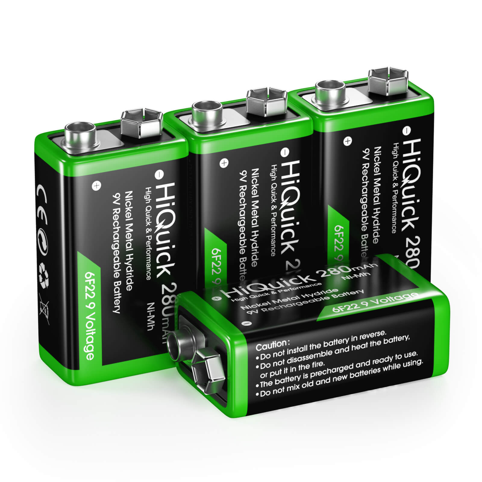 HiQuick 9V Rechargeable NiMH Battery 280mAh - Long Lasting Power for Guitar Pedals, Smoke Detectors & Electronic Devices | Eco-Friendly & Fast Charging