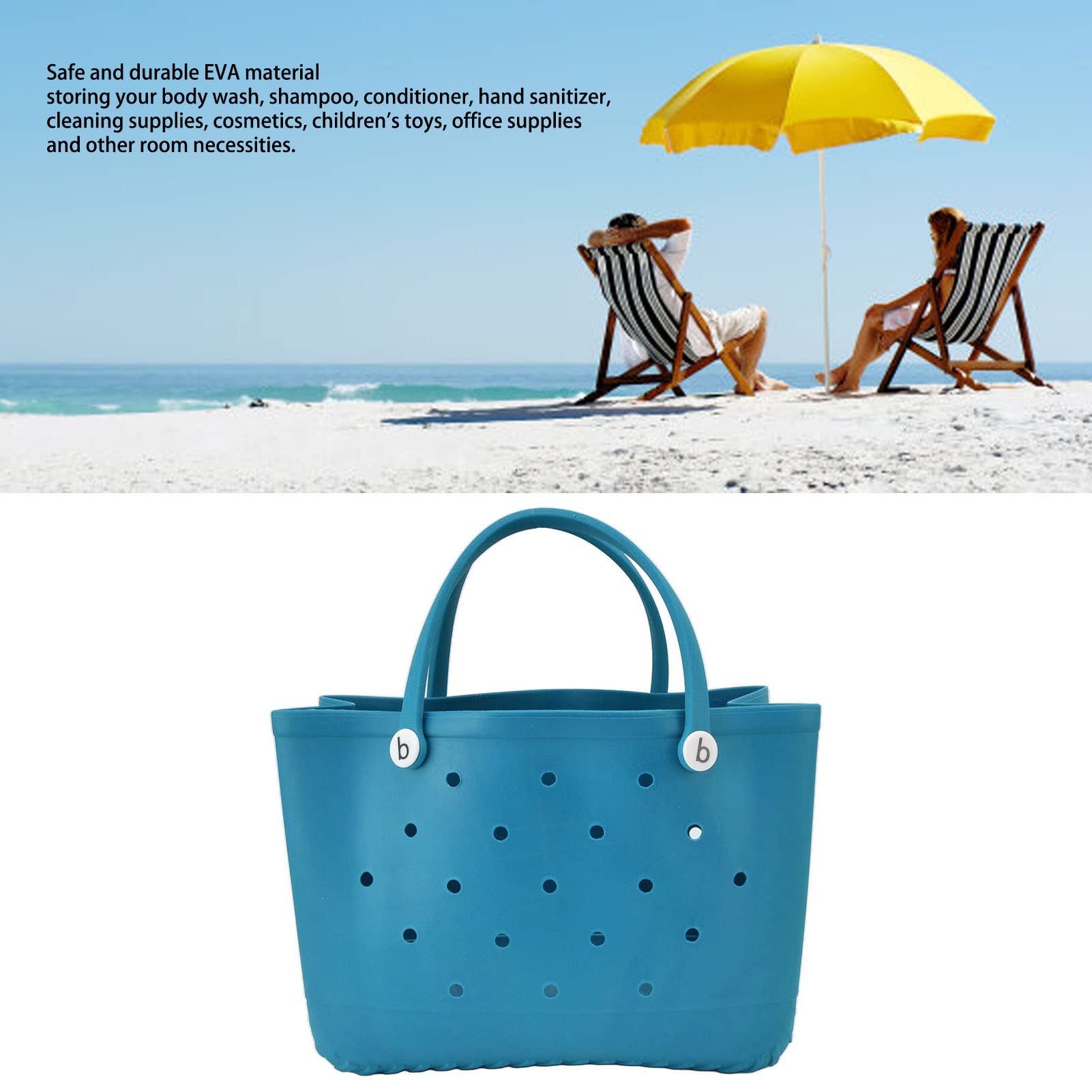 UBERSWEET® Premium EVA Beach Bag - Waterproof & Durable Tote for Cosmetics, Shampoo, Toys & Beach Essentials in Cyan | Perfect for Pool, Vacation & Summer Outings