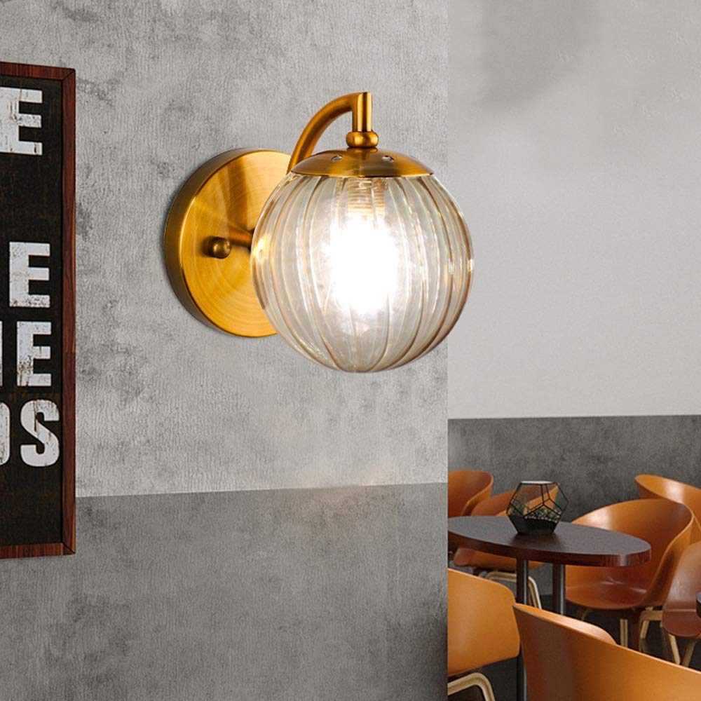 Modern Minimalist LED Wall Sconce - Postmodern Glass Ball Design with G9 Bulb Holder & Brushed Brass Finish, Nordic Style Bedroom Lighting Fixture for Bedside, Hallway, and Living Room Decoration