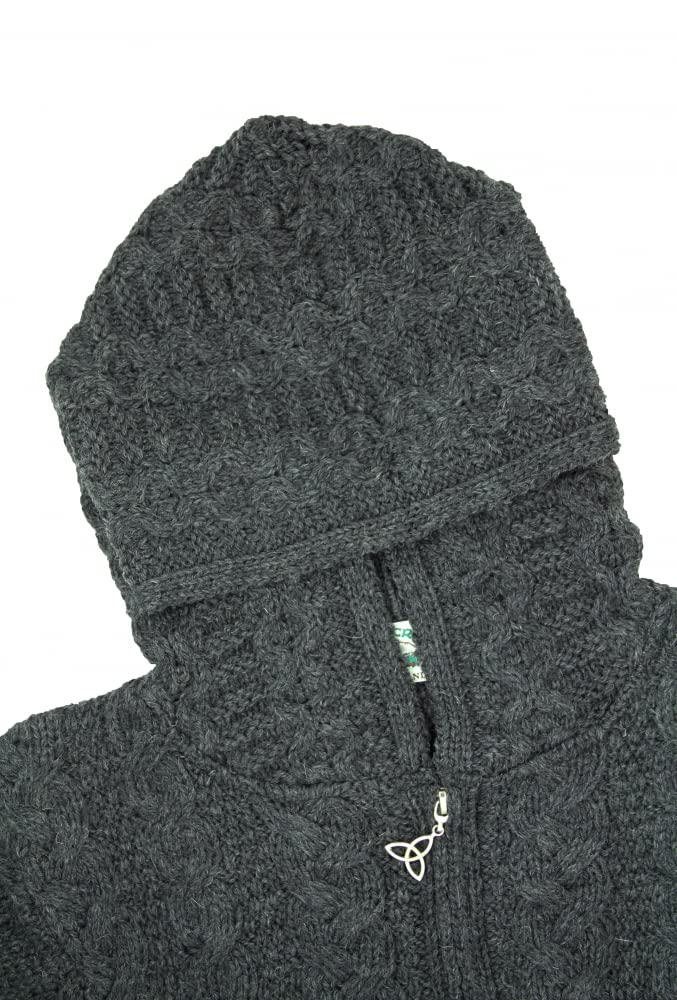 Aran Crafts Women's Irish Cable Knit Wool Hooded Zip Coat - 100% Merino Wool Winter Jacket for Women - Warm & Stylish Outerwear for Cold Weather, Hiking & Outdoor Activities