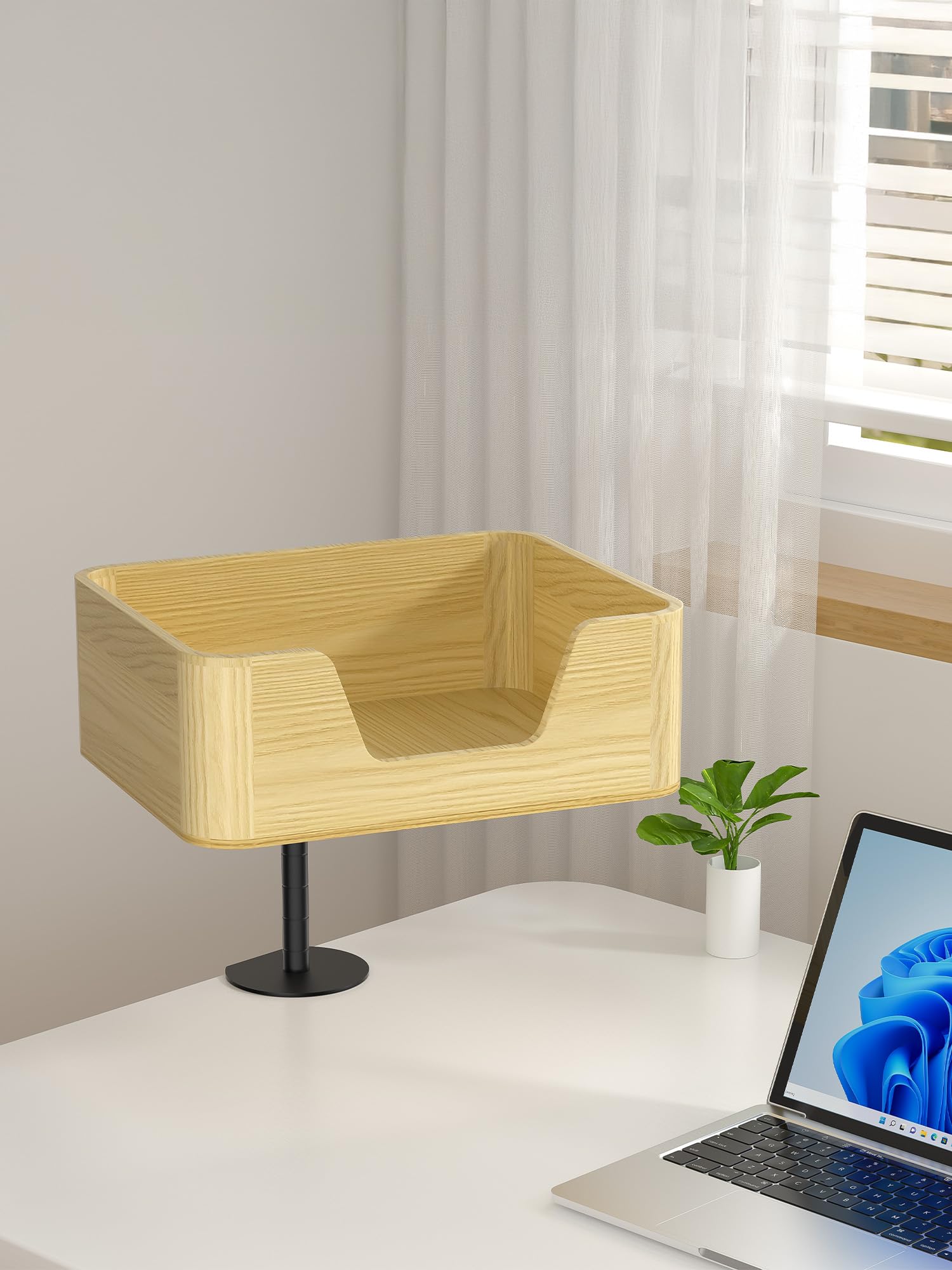 360° Rotating Cat Desk Bed with Plush Cushion - Space-Saving Elevated Wooden Pet Bed for Office & Home Use - Perfect for Napping While You Work