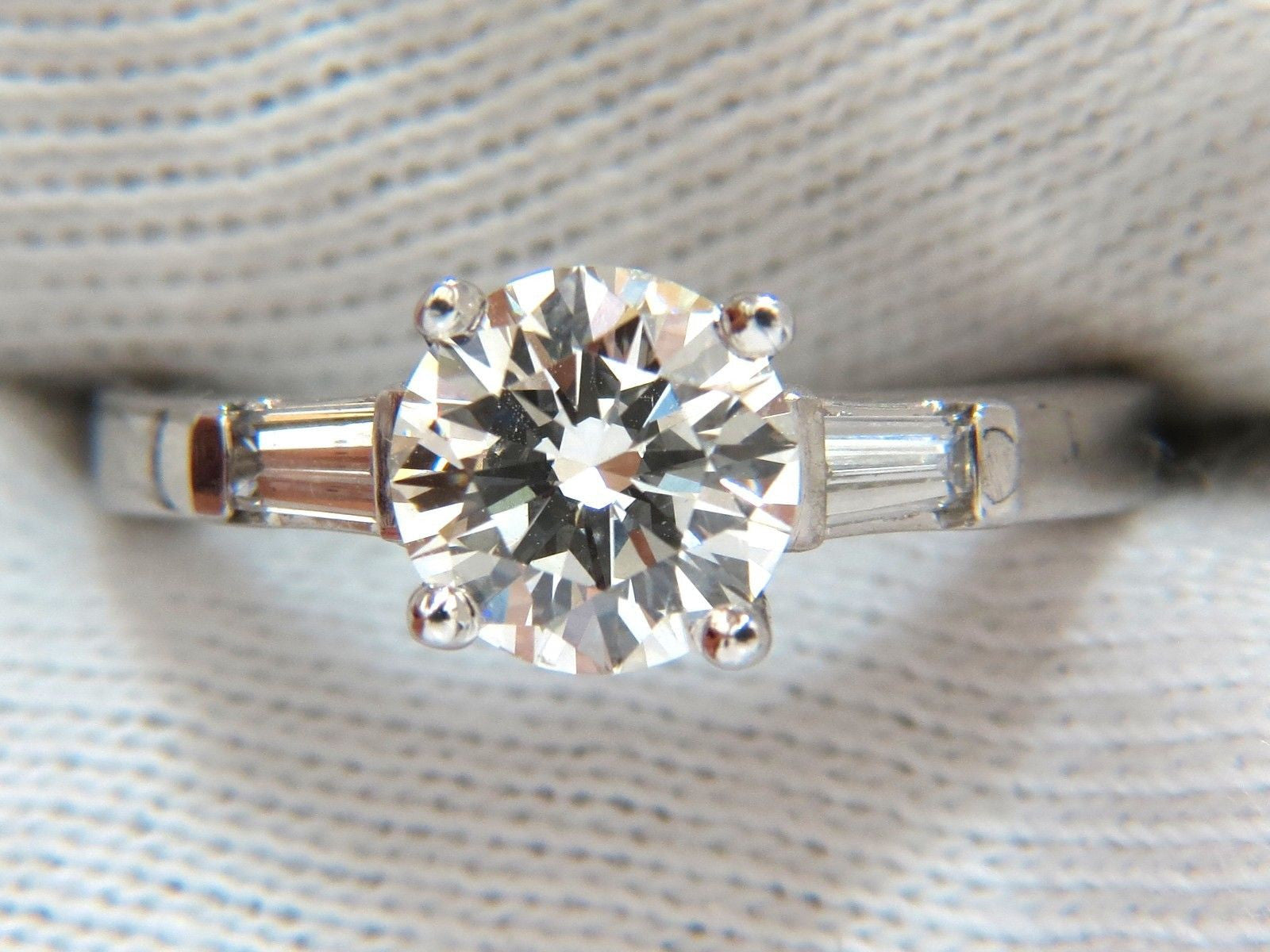 1.51ct GIA Certified Round Brilliant Diamond Engagement Ring with 0.30ct Baguette Side Stones in Platinum - Perfect for Proposals, Anniversaries & Special Occasions