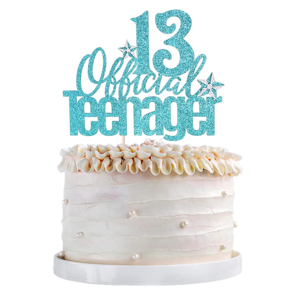 13th Birthday Cake Topper - Official Teenager Cake Decoration for Boys & Girls | Hello 13 & Cheers to 13 Years Party Supplies | Perfect for 13th Birthday Cakes, Cupcakes & Dessert Tables (Blue)
