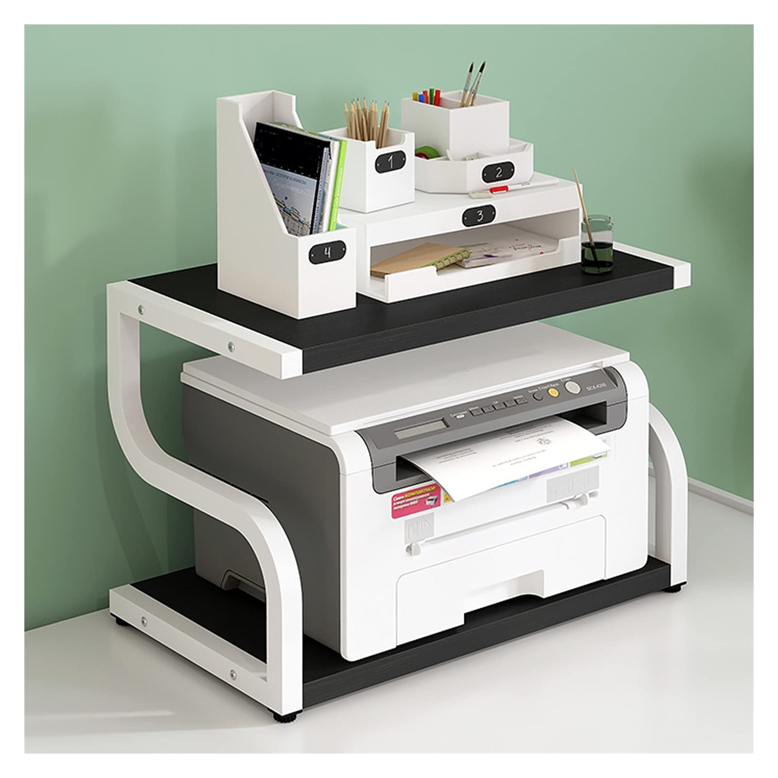 JKXWX Large Printer Stand with Turn-N-Tube Display Rack - Heavy Duty Desktop Shelf for Multifunction Printer, Copier & Scanner - Space Saving Home Office Organization (Black) - Perfect for Small Workspaces & Cluttered Desks