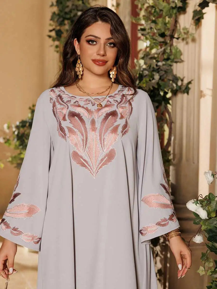 Elegant Eid Embroidery Hotfix Rhinestone Caftan Dress for Women - Perfect for Holiday Parties, Weddings & Special Occasions
