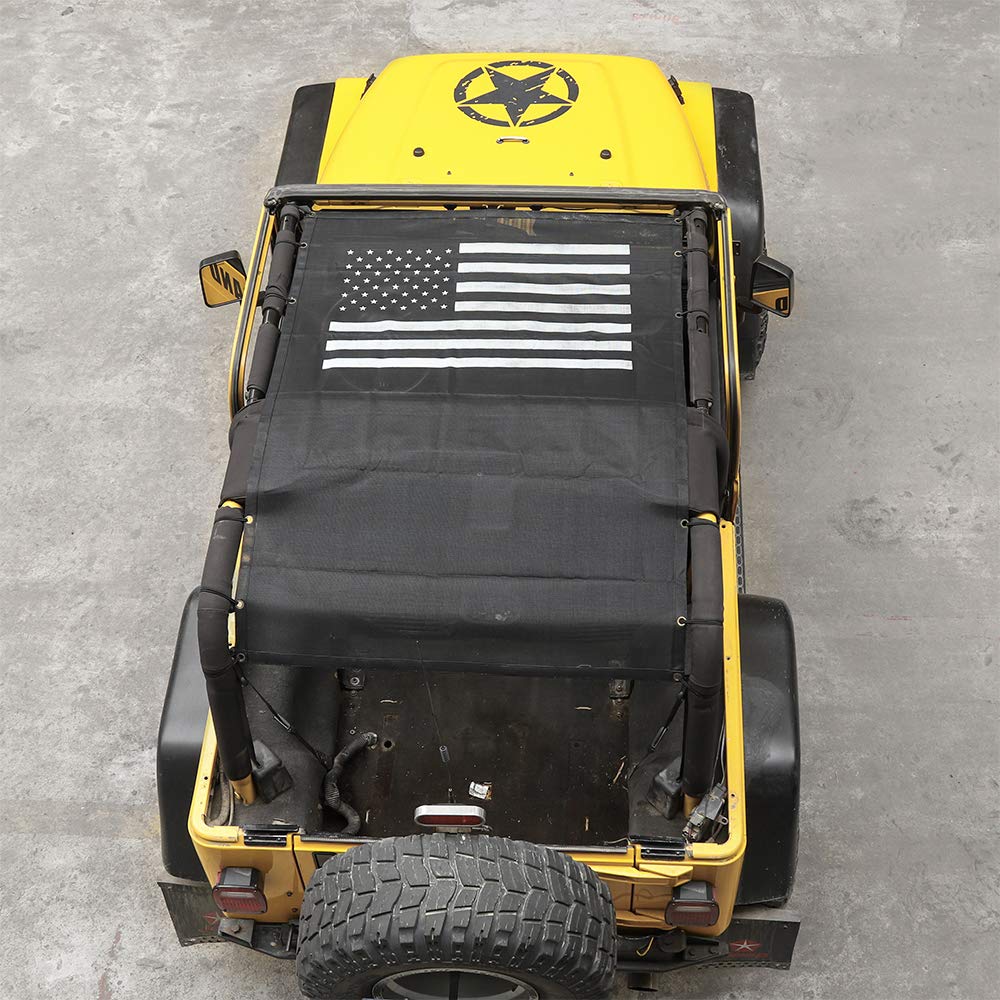 1997-2006 Jeep Wrangler TJ UV Protection Mesh Sunshade Top Cover - Durable US Flag Design for Off-Road & Summer Driving