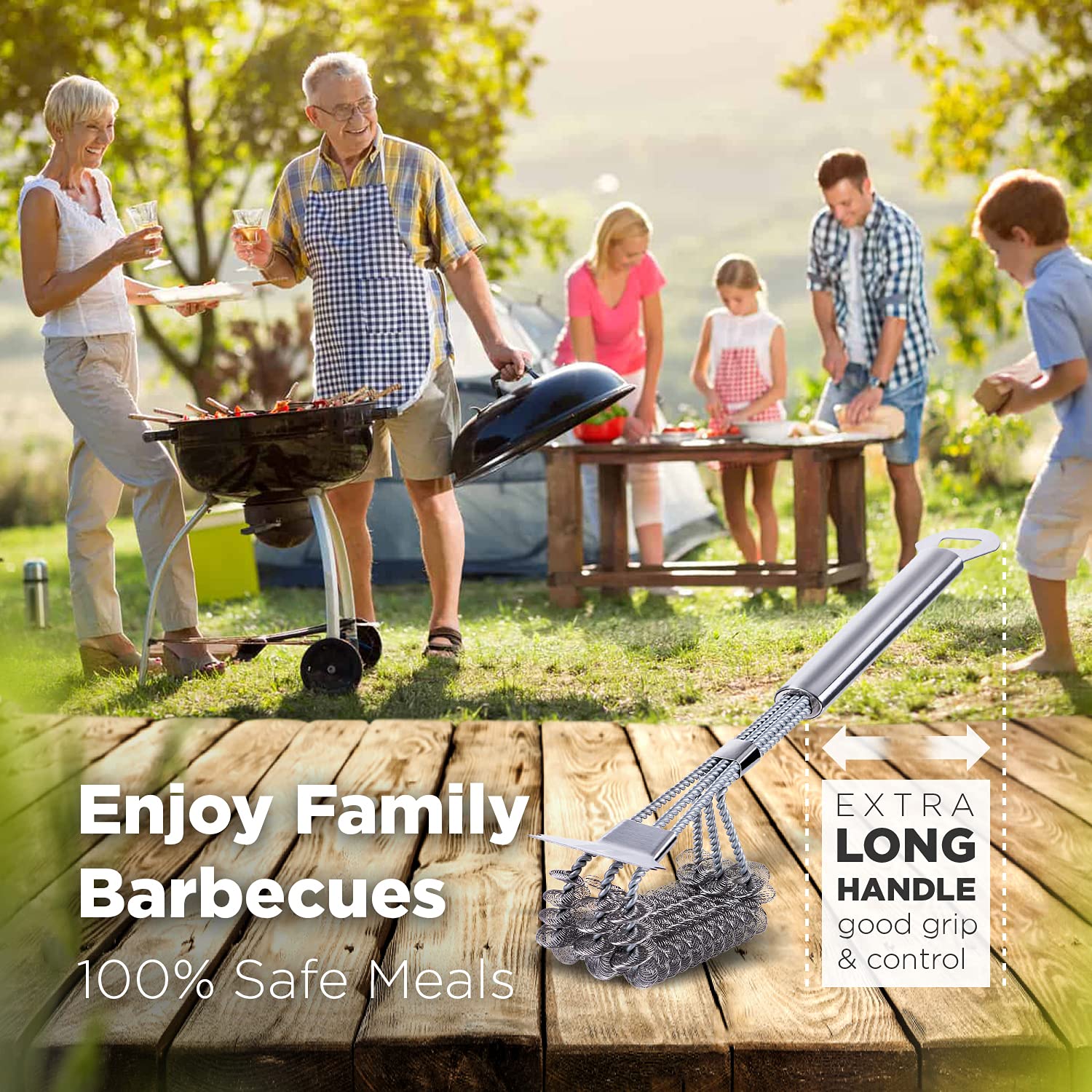 LOOCIAN Stainless Steel Bristle-Free BBQ Grill Brush - Heavy Duty Grill Scraper & Cleaner for Safe Barbecue Cleaning - Perfect for Gas, Charcoal & Electric Grills - Outdoor Cooking & Backyard BBQ Essential