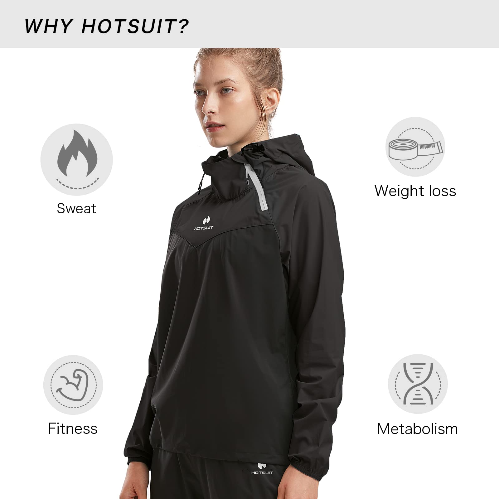 HOTSUIT Sauna Suit for Women - Weight Loss Workout Jacket with Hood | Sweat Suit for Boxing, Gym & Fitness Training | Perfect for Home Exercise, Running & Sauna Sessions