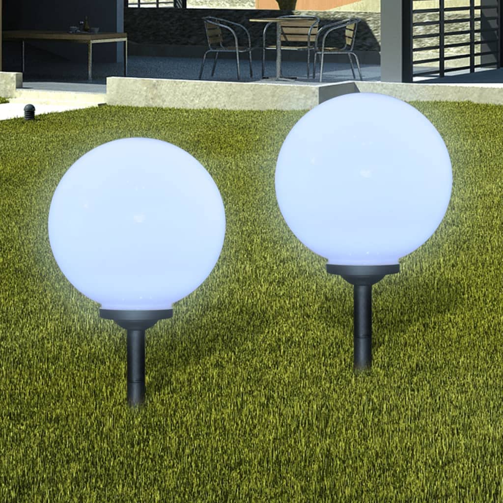 iFCOW Solar Garden Lights Outdoor - 11.8 Inch LED Solar Ball Lights with Ground Spikes (2 Pack) - Waterproof Solar Powered Pathway Lighting for Walkway, Patio, Yard, Driveway, Landscape Decoration