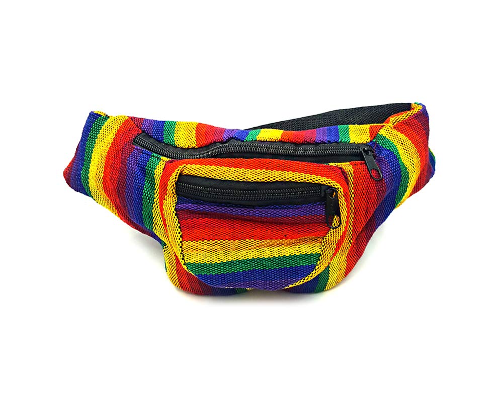 Colorful Striped Lightweight Fanny Pack Waist Bag - Handmade Boho Belt Pouch for Travel, Festivals & Outdoor Activities | Rainbow Woven Design Crossbody Bag