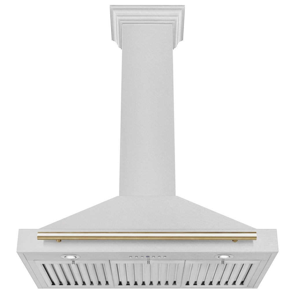 ZLINE KB4SNZ 36 G Autograph Edition 36-Inch Stainless Steel Wall Mount Range Hood with Convertible Satin Finish & Polished Gold Handle - Perfect for Modern Kitchens & Luxury Home Upgrades