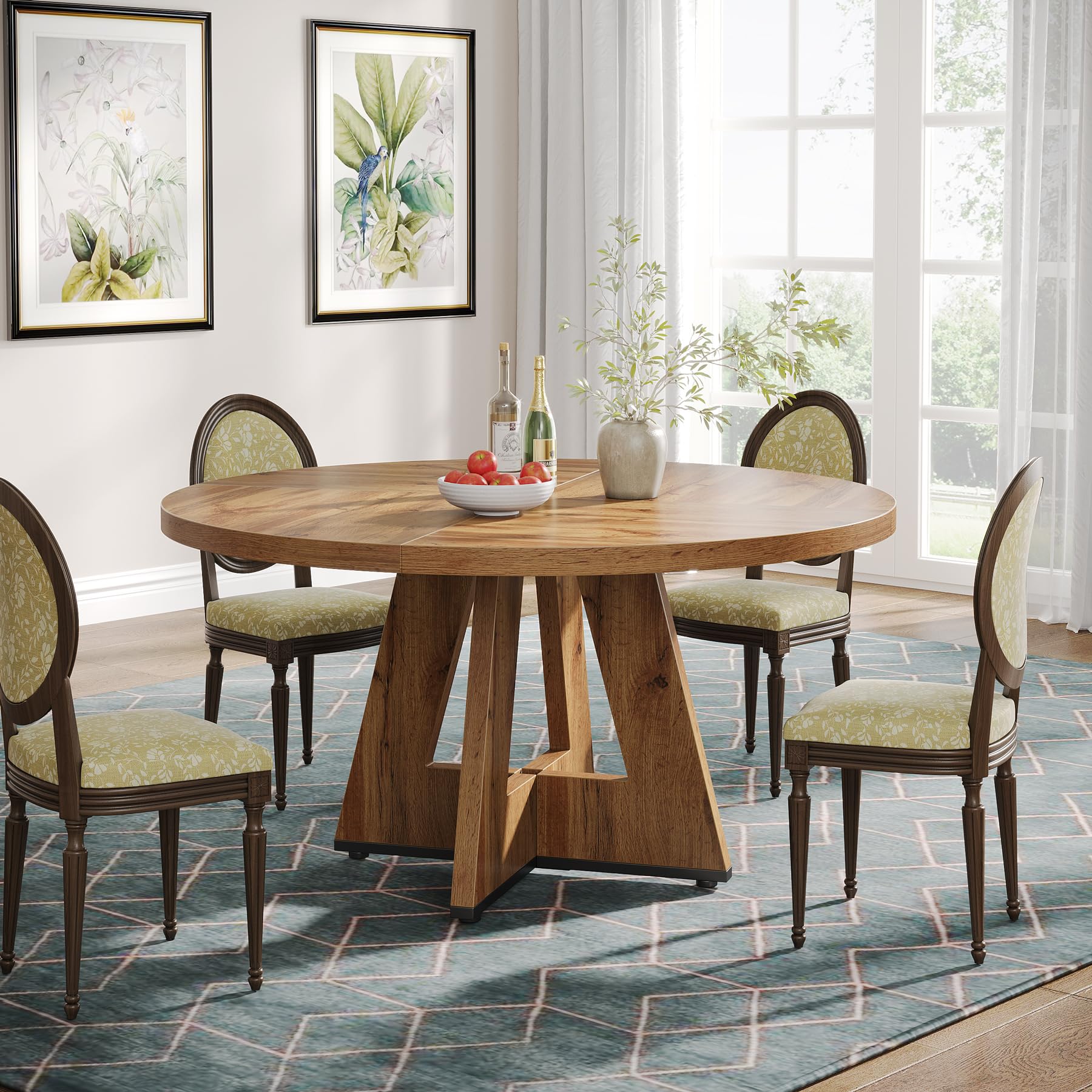 Tribesigns 47 Inch Round Farmhouse Dining Table - Rustic Brown Wood Kitchen Table for 4 - Perfect for Home Dining Room, Living Room & Small Space Gatherings | Durable & Stylish for Family Meals, Dinner Parties & Daily Use