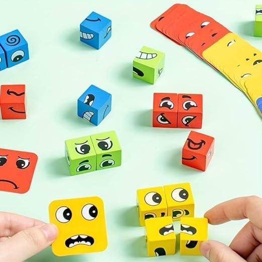 The Voila Company Cube Emoji Puzzle - Fun Expression Building Blocks for Kids | Educational Memory & Learning Game | Preschool STEM Toy | Best Gift for Boys & Girls (Pack of 1) | Perfect for Classroom, Birthday Party & Family Game Night