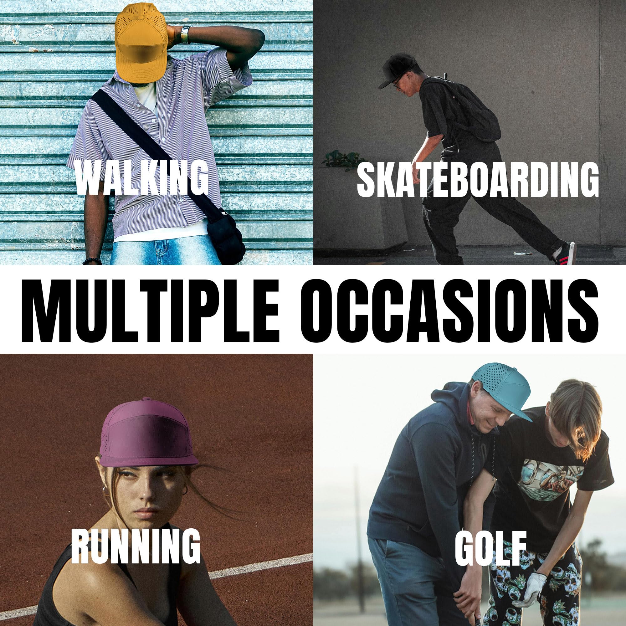 Performance Snapback Hats for Men & Women - Adjustable Flat Bill Baseball Cap for Golf, Running, Workout - Stylish & Breathable Sport Hat for Outdoor Activities, Fitness & Casual Wear