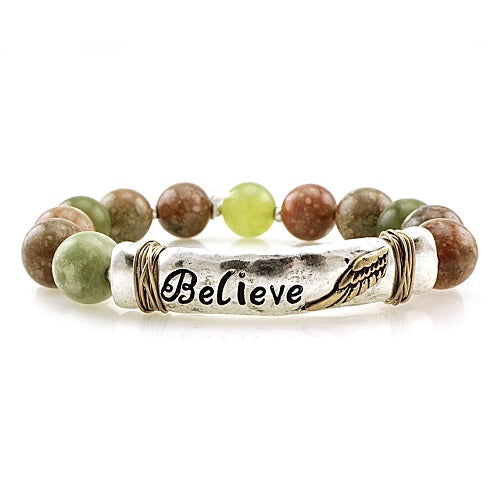 Believe Semi-Precious Stone Bracelet - Brown Beaded Spiritual Jewelry for Women | Perfect for Meditation, Yoga & Positive Energy