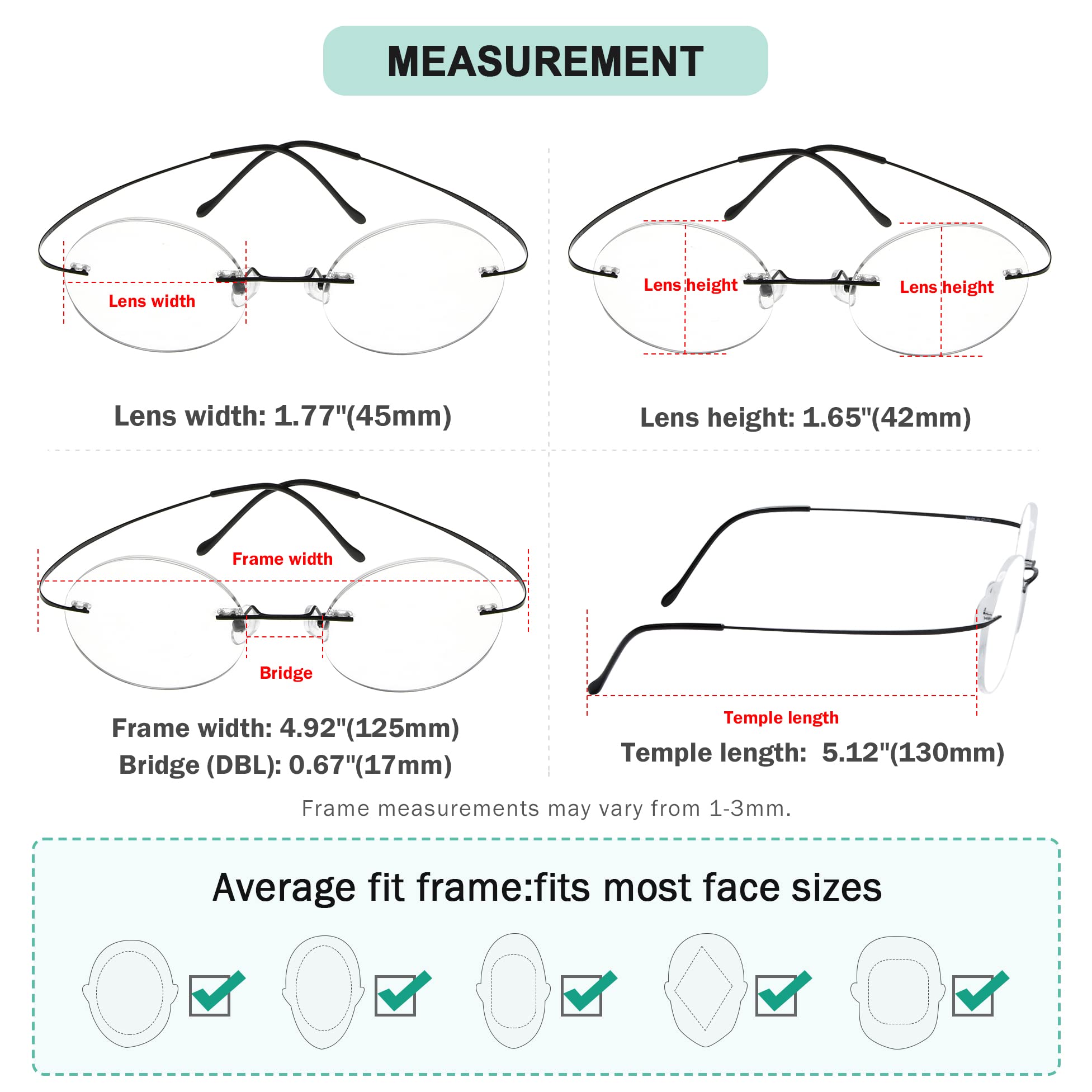 Titanium Rimless Round Reading Glasses for Men - Lightweight & Durable Eyewear - Perfect for Reading, Computer Use & Daily Wear