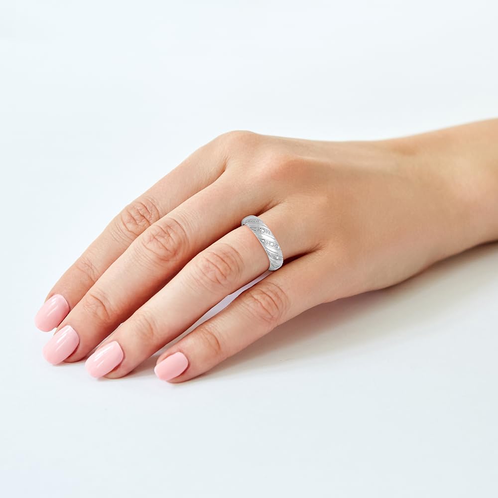 925 Sterling Silver Rings for Women - Diamond Accent Twisted Dome Wedding Band, Promise Ring & Anniversary Jewelry | Elegant Silver Jewelry for Weddings, Engagements & Special Occasions