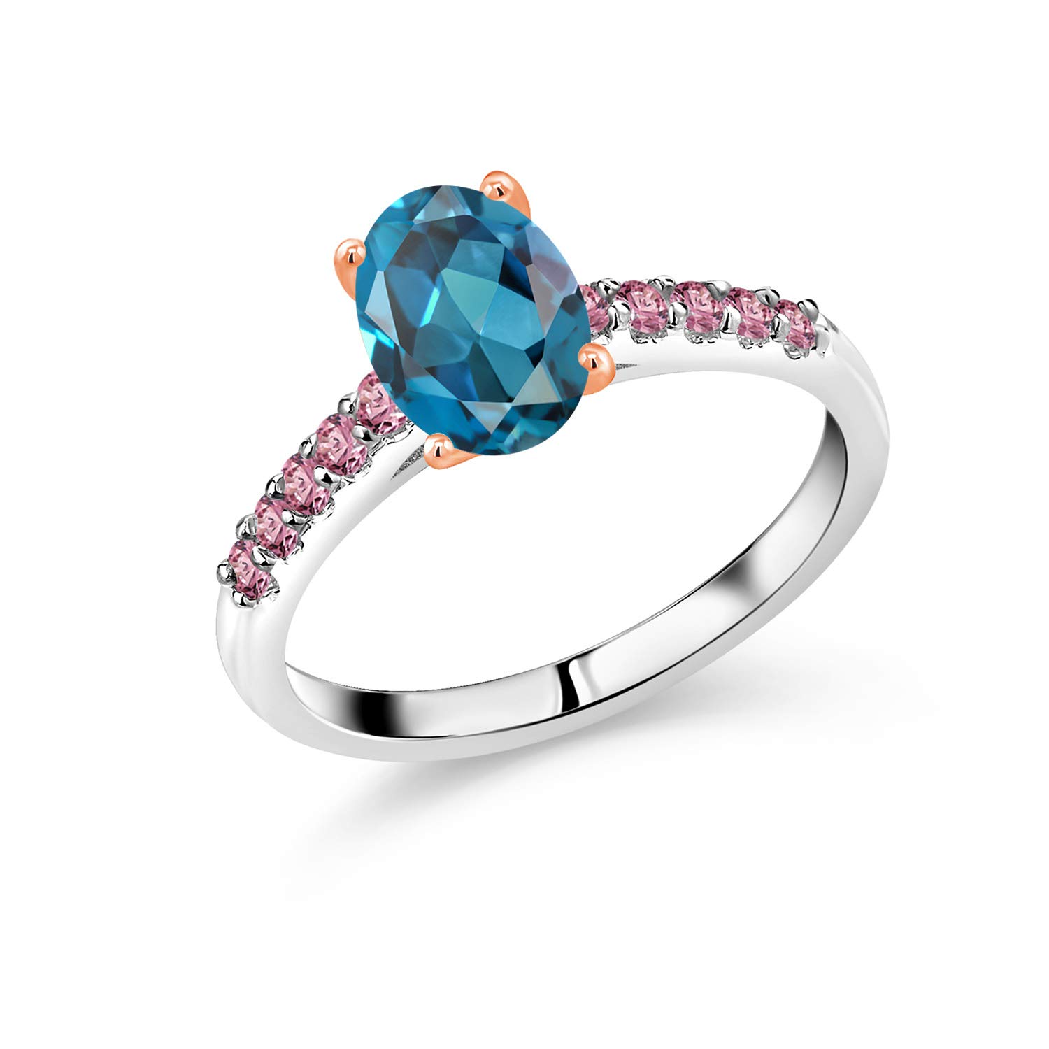 2.63 Ct London Blue Topaz & Pink Lab-Grown Diamond 925 Silver Ring with 10K Rose Gold Prongs - Elegant Engagement, Wedding, Anniversary Jewelry Gift for Women