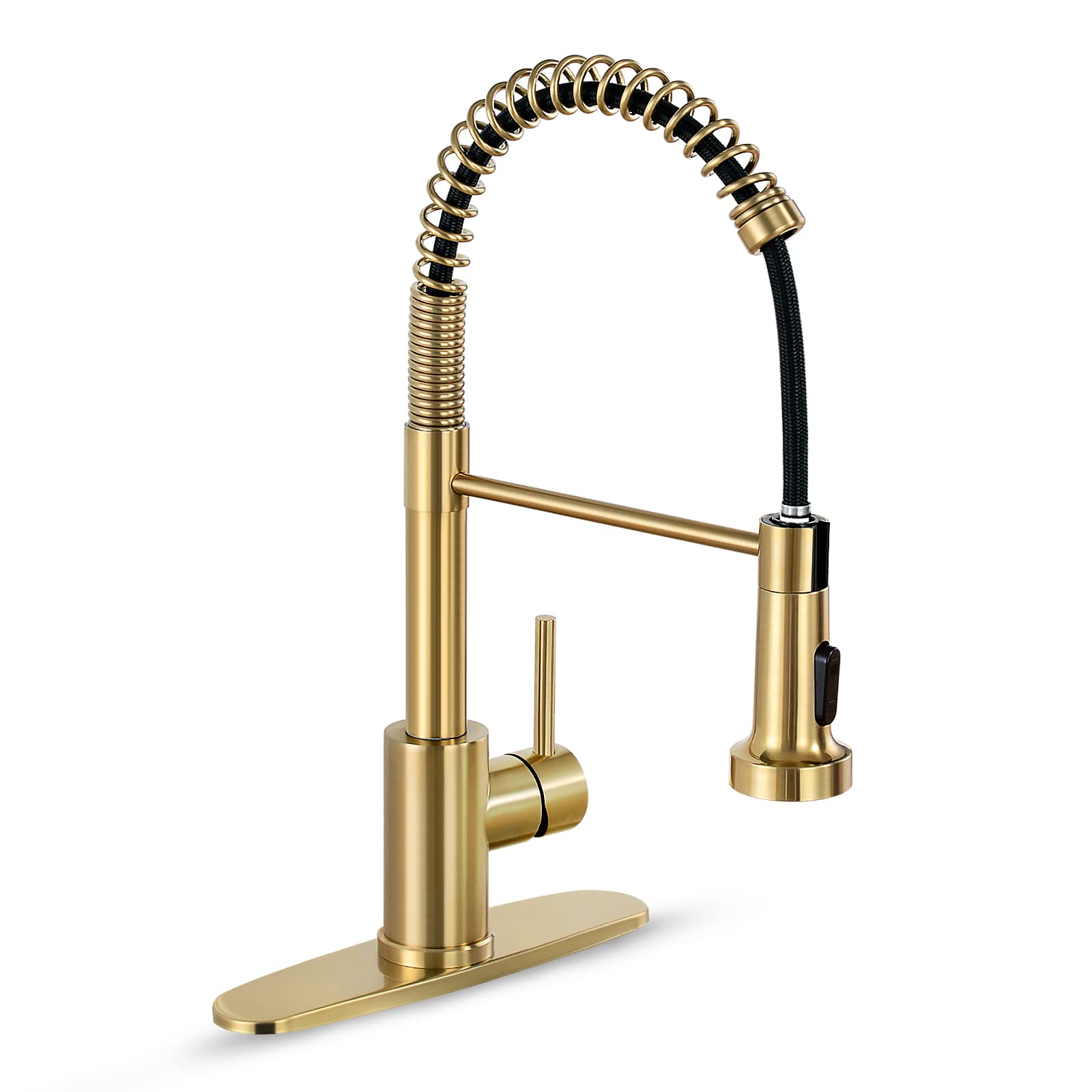 Commercial Single Handle Kitchen Faucet with Pull Down Sprayer - Brushed Gold Finish for Farmhouse, RV, Camper, Laundry & Wet Bar Sinks | Durable & Stylish for Home & Commercial Use