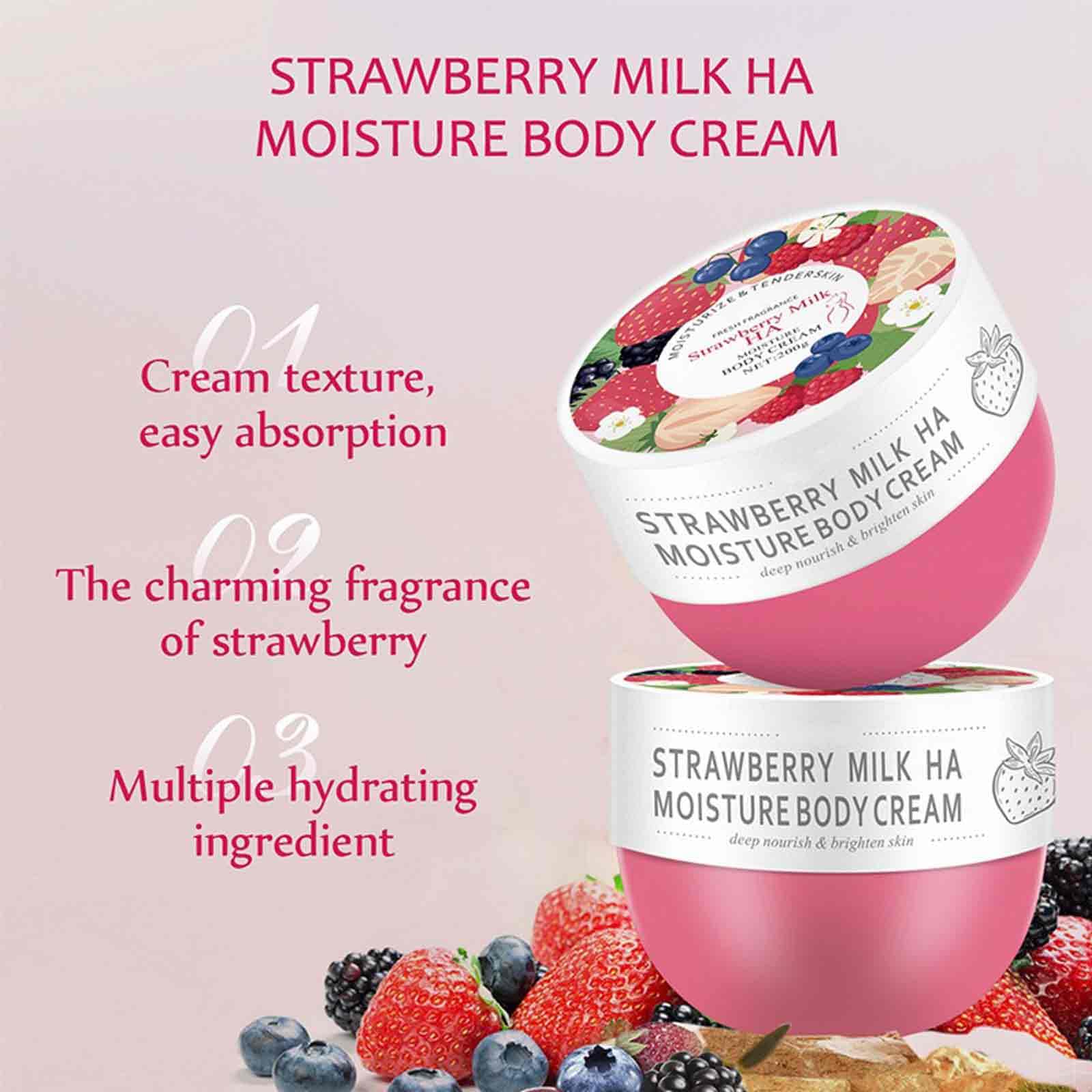 Strawberry Milk Whipped Body Butter - Ultra Hydrating Shea Butter Cream with Hyaluronic Acid for Dry Skin Repair | Pink Strawberry Scented Moisturizer for Soft & Smooth Skin | Perfect for Daily Use, After Shower & Night Care