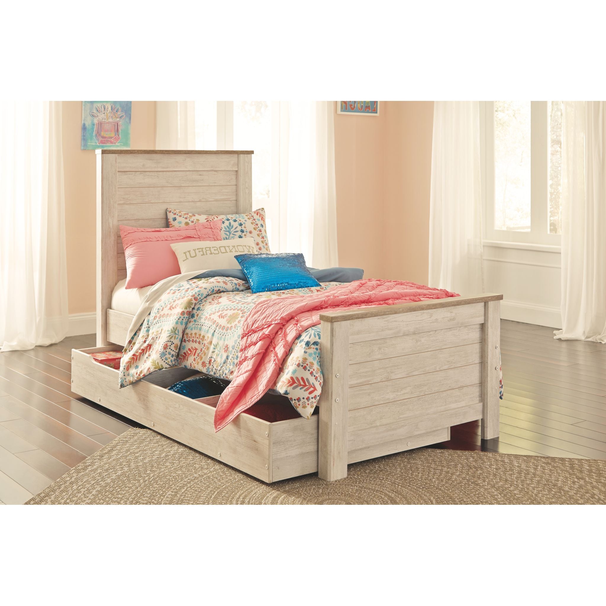 Ashley Trinell Twin Bed Frame with Headboard - Modern Wooden Platform Bed for Kids & Teens - Perfect for Small Bedrooms, Dorm Rooms & Guest Rooms