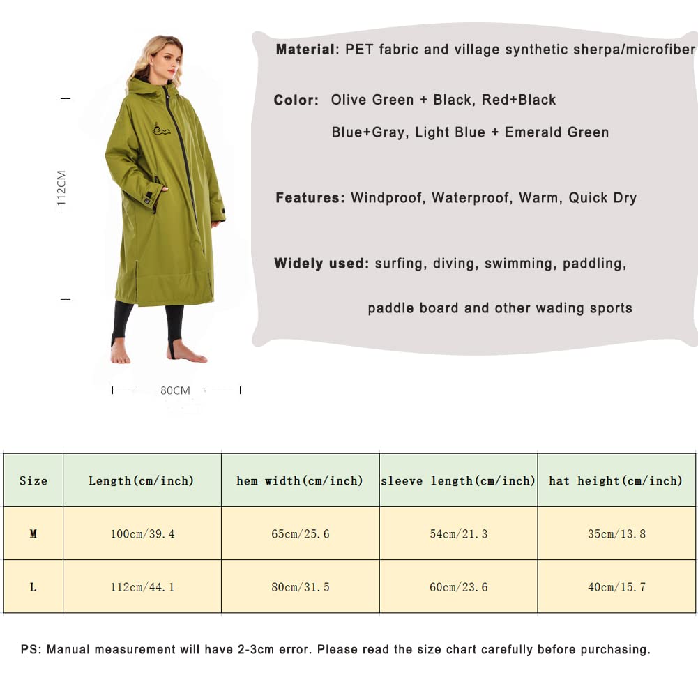 KUYUSHOP Waterproof Changing Robe - Oversized Fleece-Lined Surf Poncho with Hood & Long Sleeves | Thermal Swim Parka for Beach, Surfing & Outdoor Activities