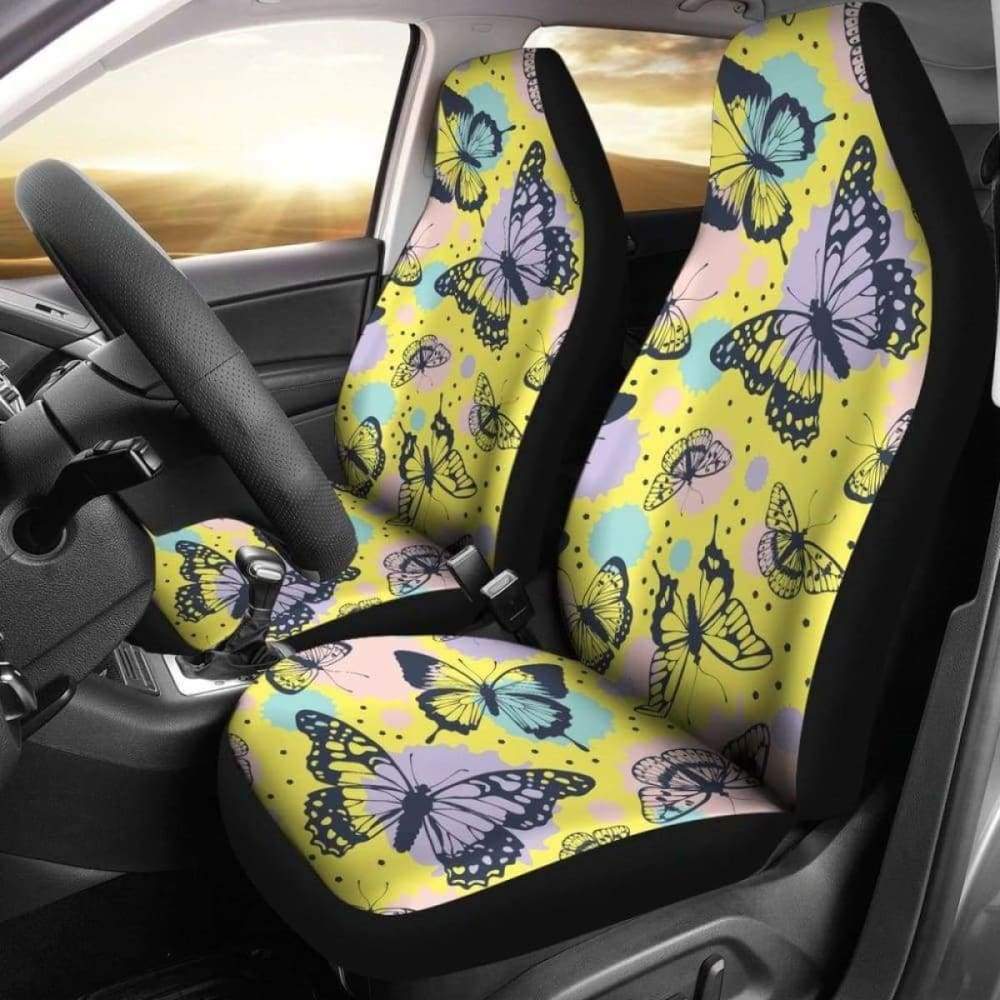 Stylish Butterfly Car Seat Covers with Yellow Background - Premium Universal Fit for Cars, SUVs & Trucks - Perfect for Road Trips, Commuting & Interior Decoration