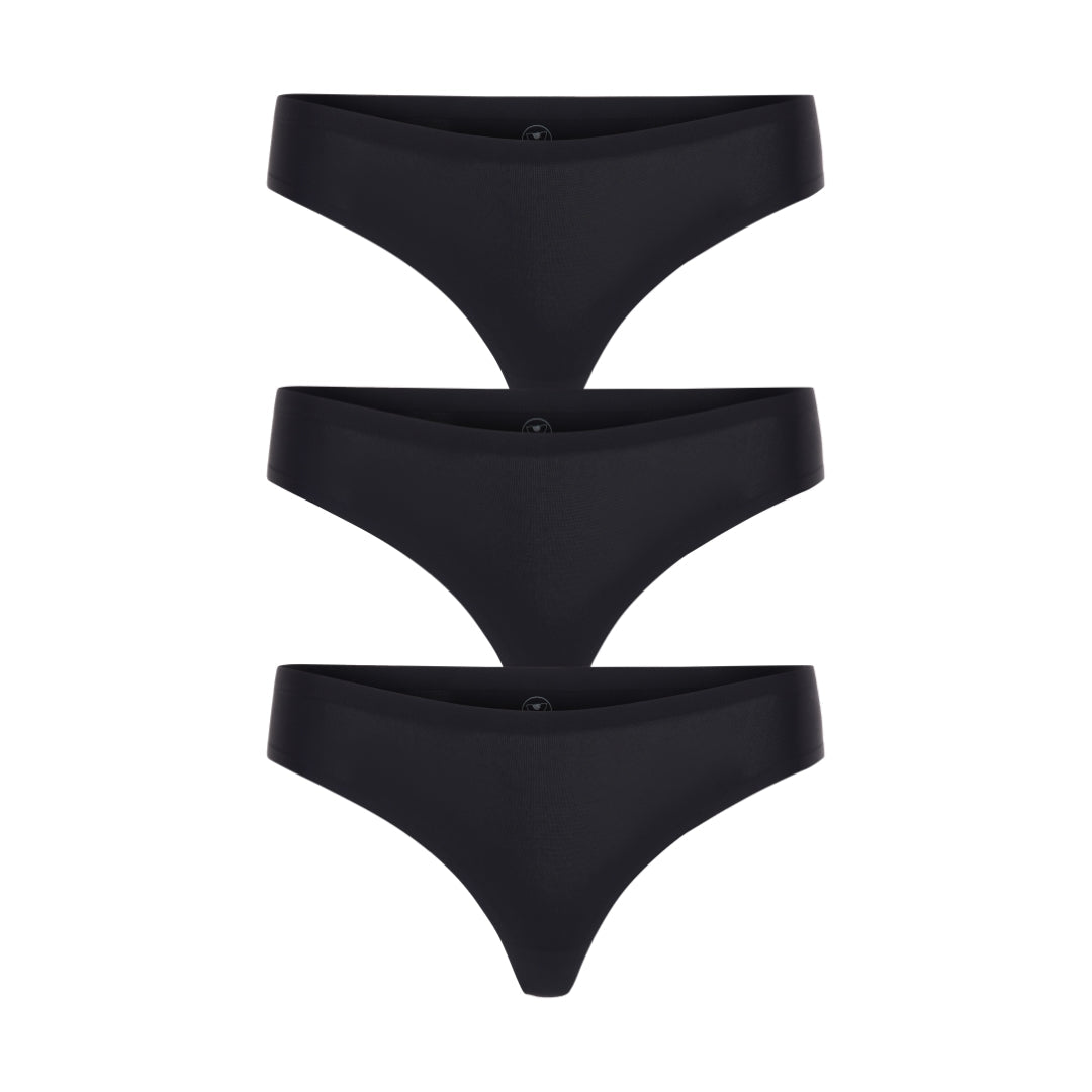 Skinz Thong 3 Pack - Seamless Comfort Underwear for Women - Black - Perfect for Yoga, Workout & Everyday Wear