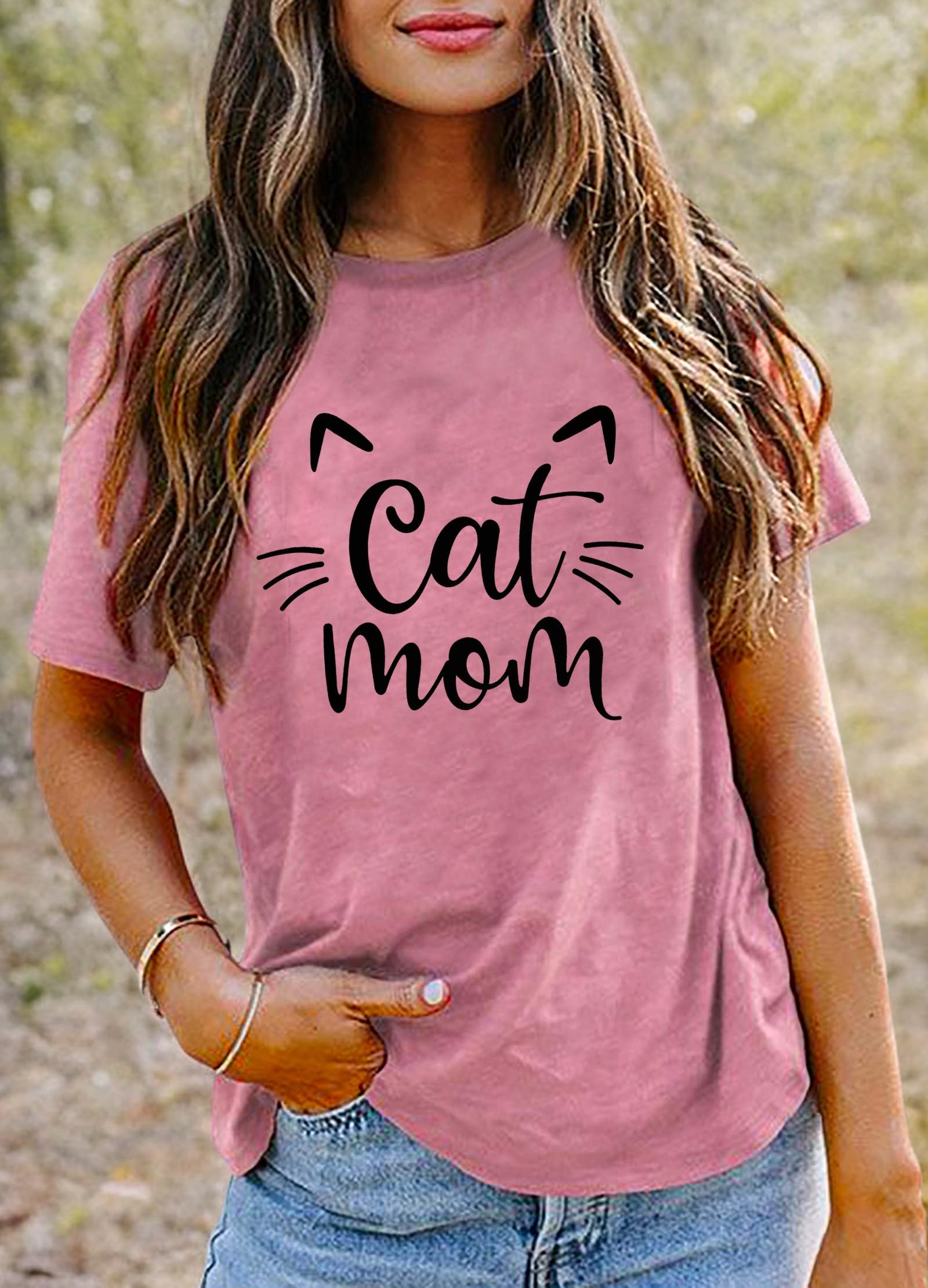 Funny Cat Mom T-Shirts for Women - Cute Cat Mama Graphic Tees - Perfect Pet Lover Gifts - Ideal for Casual Wear, Cat Cafes & Pajama Parties