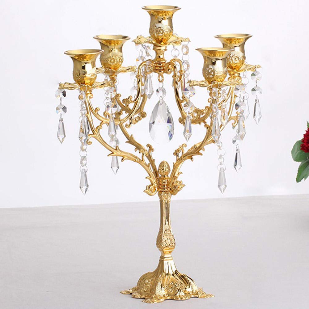 Vintage 3-Arm Iron Candlestick Holders - 14.58in/37cm Gold Metal Candle Holders for Dining Table, Wedding Centerpiece & Home Decor - Perfect for Romantic Dinners, Church Altars & Farmhouse Decor