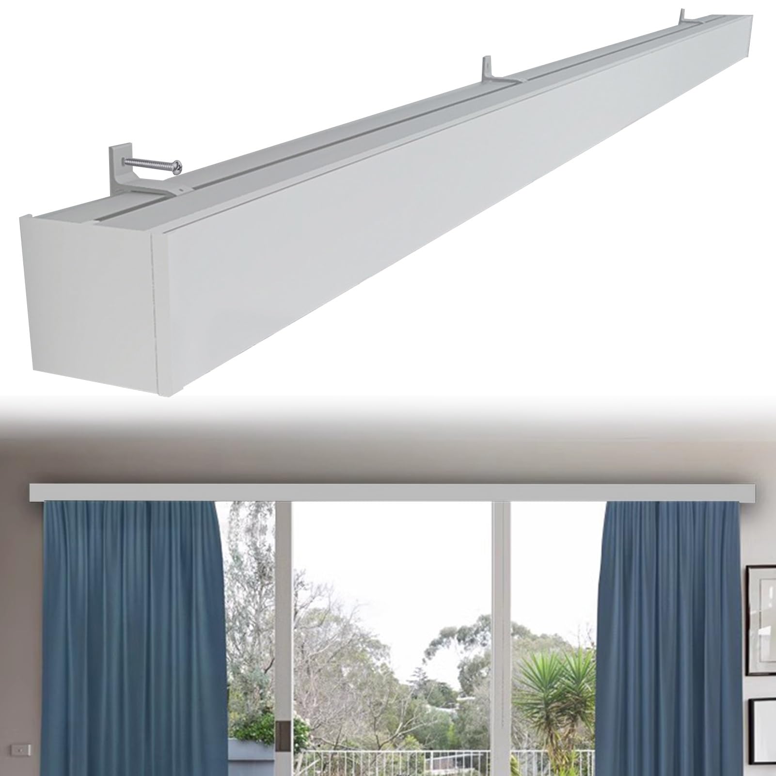 Heavy Duty Aluminum Wall Mount Curtain Pelmet Panel with Tracks - 1.2m (3.9ft) Decorative Single Curtain Track System & Valance for Living Room, Bedroom & Window Treatment