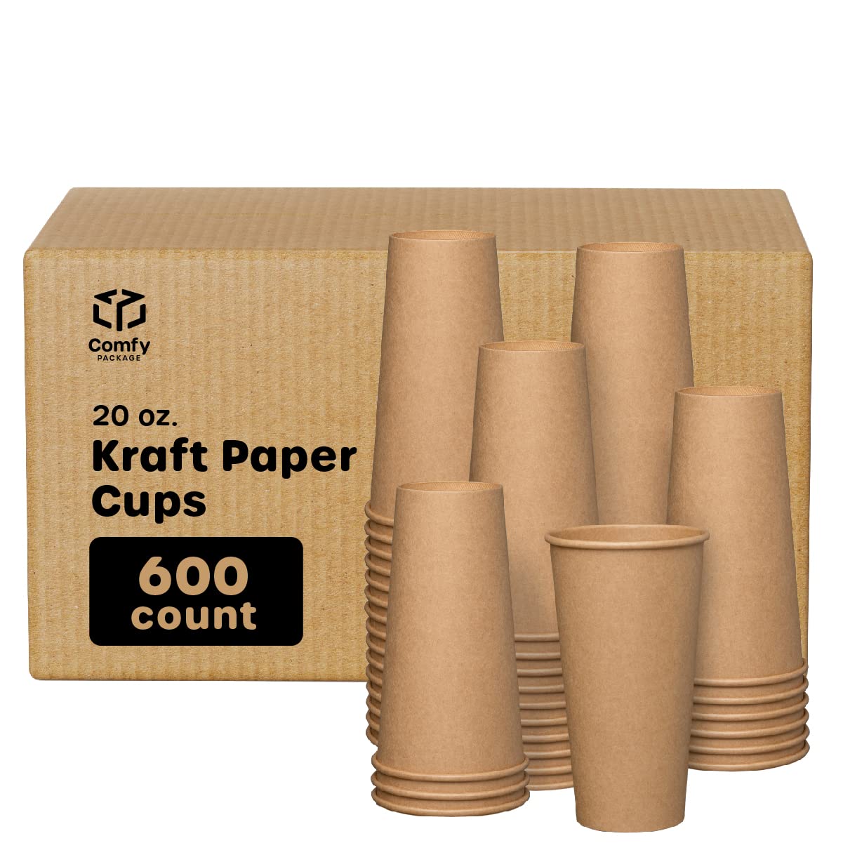 600 Pack 20 oz Brown Kraft Paper Coffee Cups - Eco-Friendly Disposable Hot Drink Cups for Coffee, Tea & Cocoa | Perfect for Offices, Cafés & Home Use
