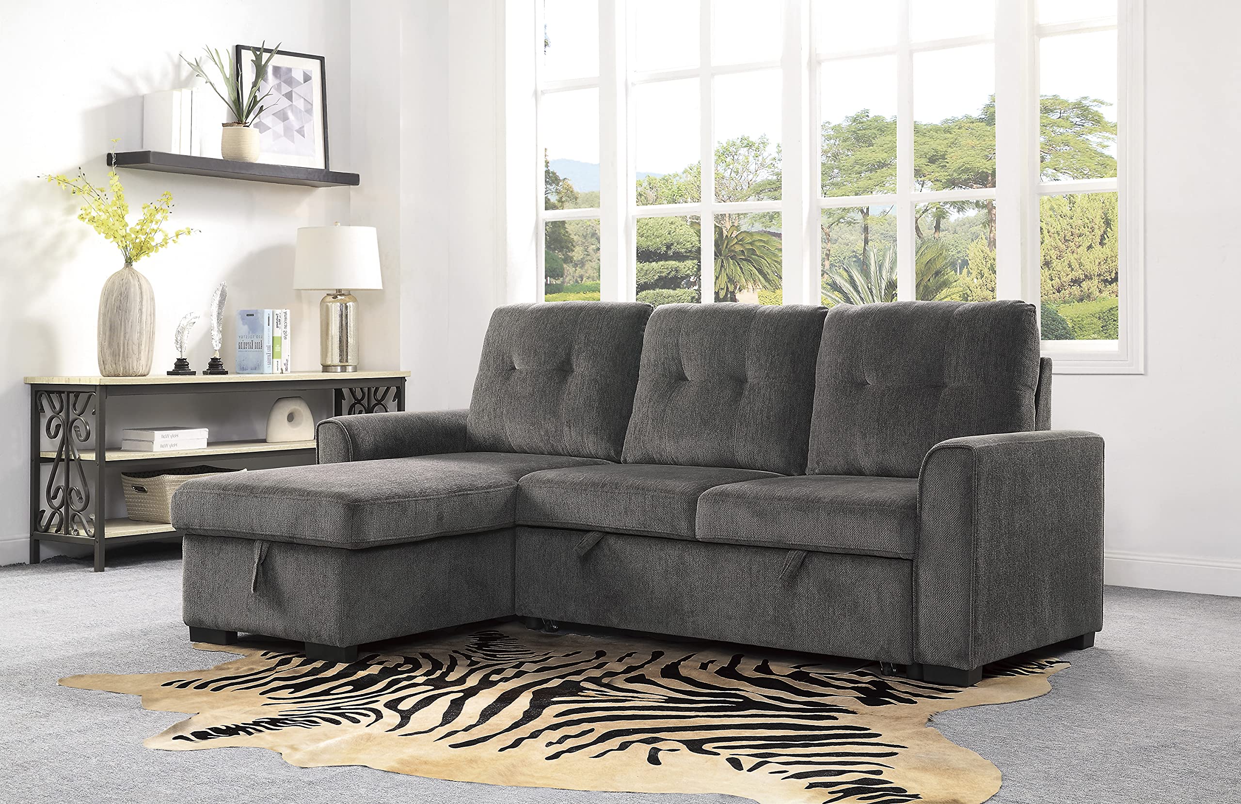 Lexicon L-Shaped Sectional Sofa Bed with Storage Chaise - Reversible Sleeper Couch for Living Room, Pull-Out Bed & Chaise Lounge - Perfect for Small Spaces, Guest Rooms & Apartment Living (Dark Gray)