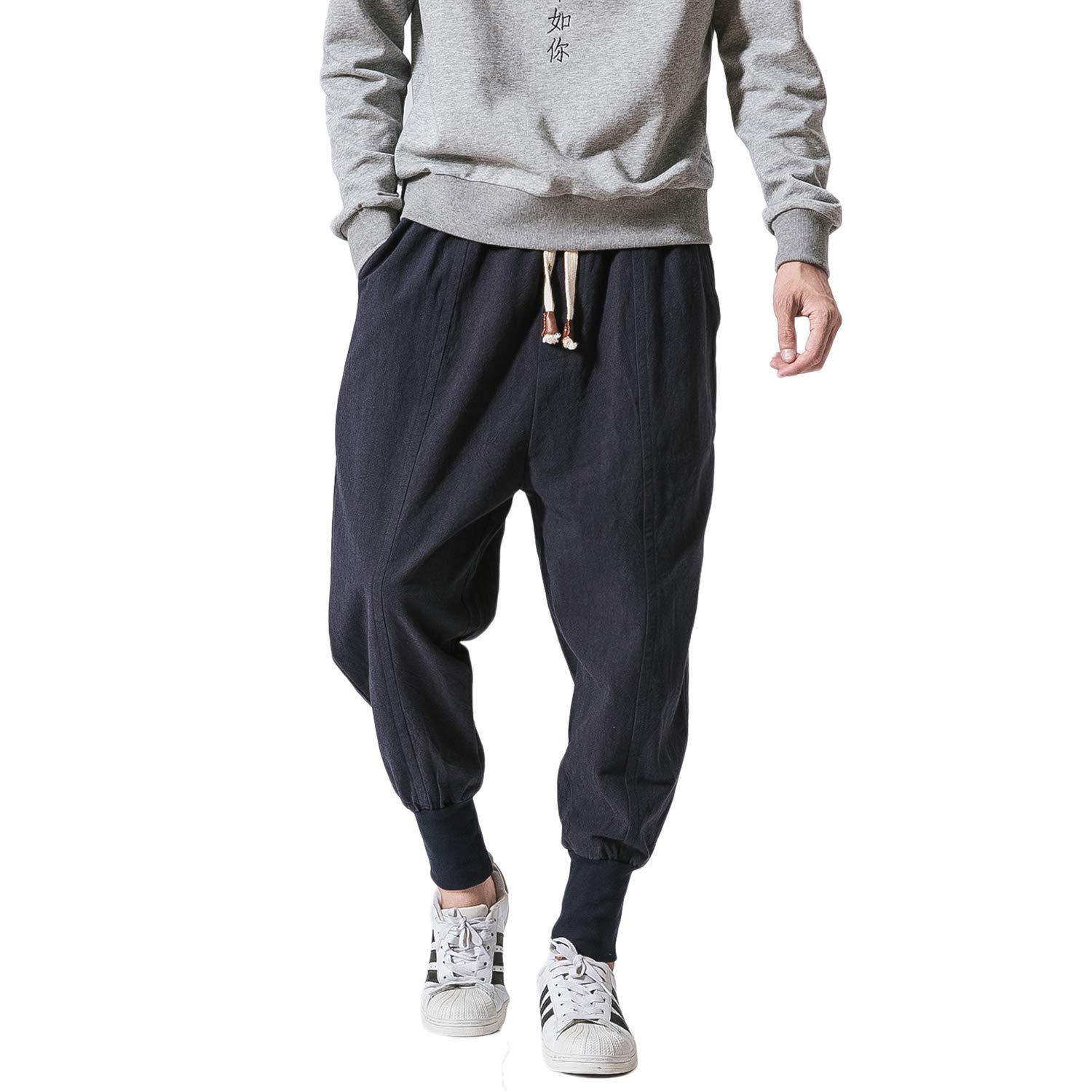 PRIJOUHE Men's Slim Fit Joggers - Low Crotch Sweatpants for Hip Hop & Casual Wear | Comfortable Harem Pants for Running, Gym, Lounge & Street Style