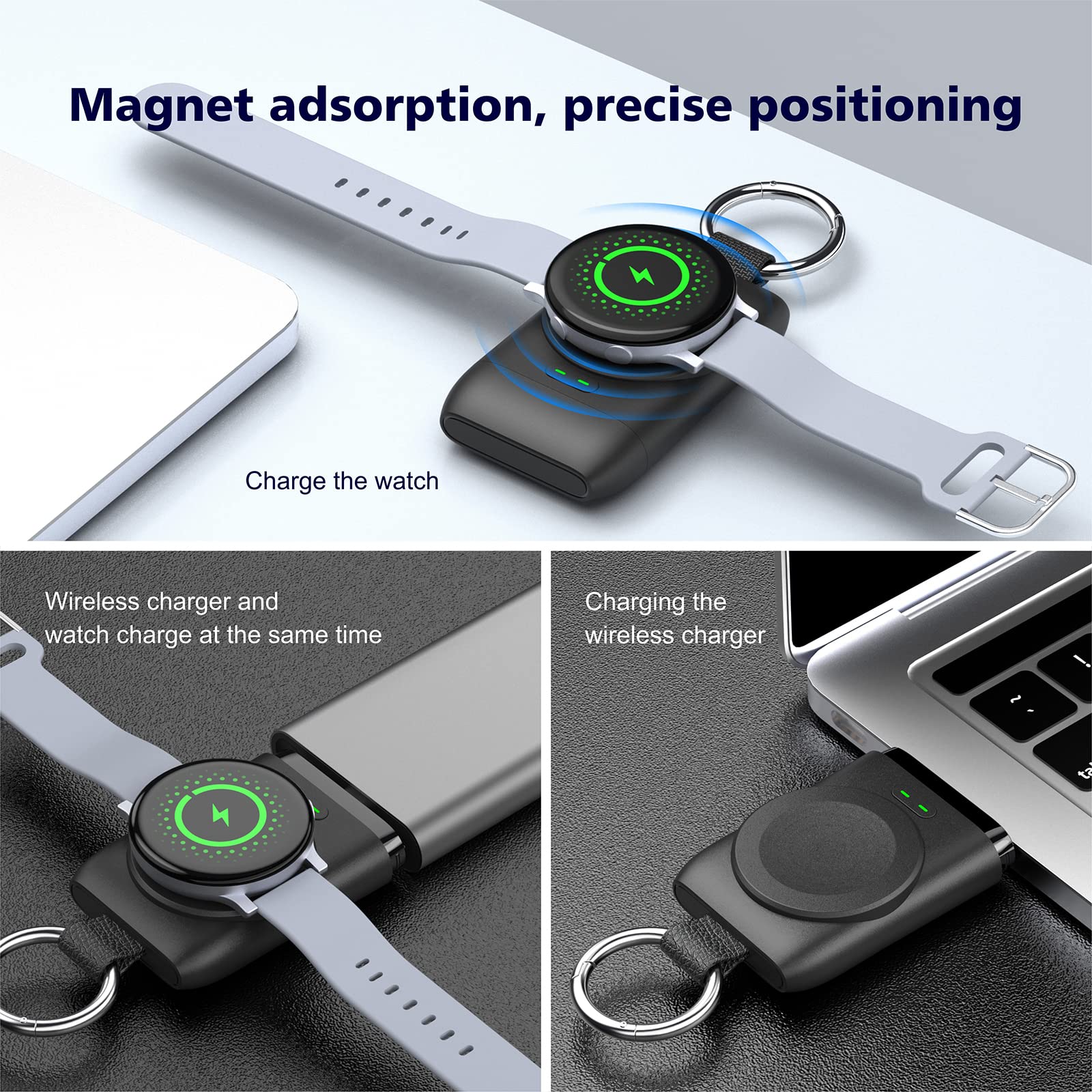 Portable USB-C Wireless Charger for Samsung Galaxy Watch 7/6/5/4/3 & Gear S3 - 1400mAh Travel Watch Charger with Keychain - Perfect for Travel, Gym & Daily Use