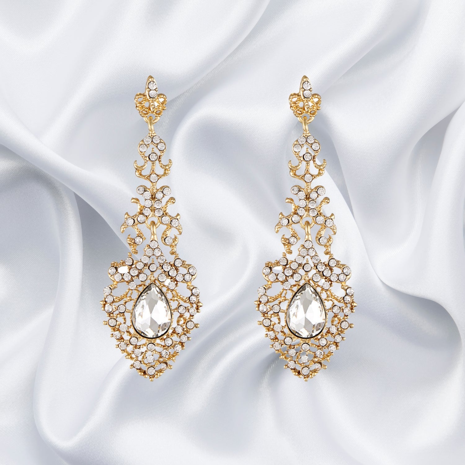 Elegant Gold Dangle Earrings for Women - Bridal Wedding Prom Chandelier Statement Jewelry - Perfect for Formal Events, Parties & Special Occasions