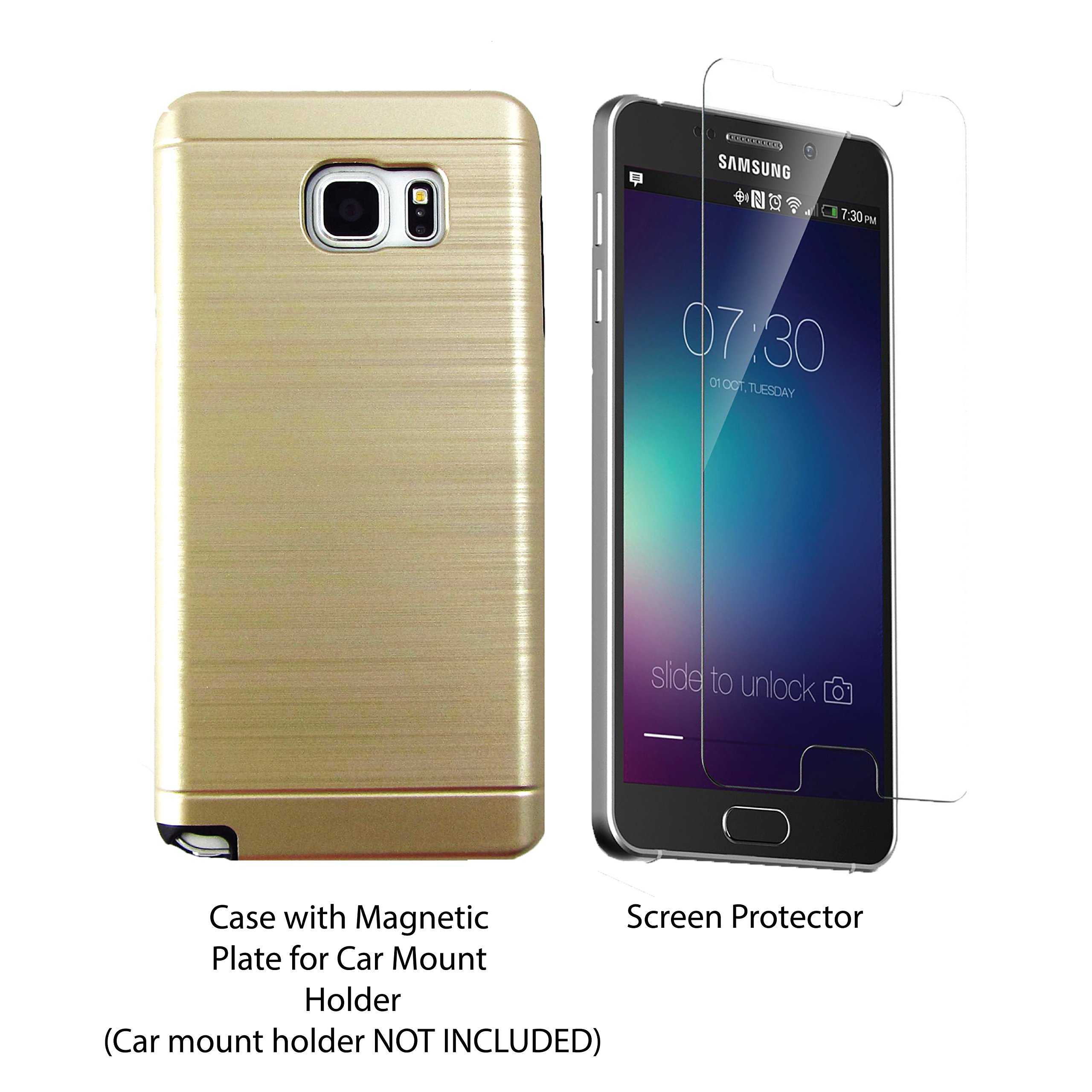 Samsung Note 5 Magnetic Case with Tempered Glass - Gold for Work & Travel