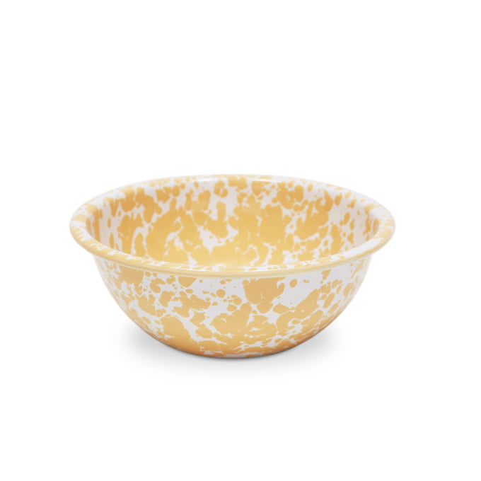 Crow Canyon Enamelware Serving Bowl - 2 Quart Yellow Marble Design - Perfect for Family Dinners, Picnics & Entertaining Guests
