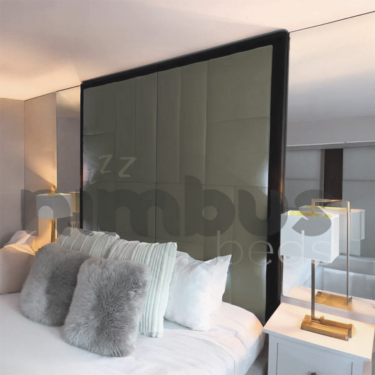Bauhaus Bumper Bed Frame - Queen Size Platform Bed with Headboard & Footboard - Modern Minimalist Bedroom Furniture for Home, Apartment, Dorm