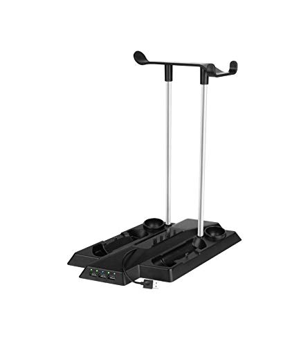 XIAOMIN Portable Charging Stand for PS4 & PS VR - Dual Controller Charging Station with Movable Base | Durable Gaming Accessory Organizer for Playstation 4 & Virtual Reality Headset Storage | Perfect for Gaming Setup & VR Entertainment Space
