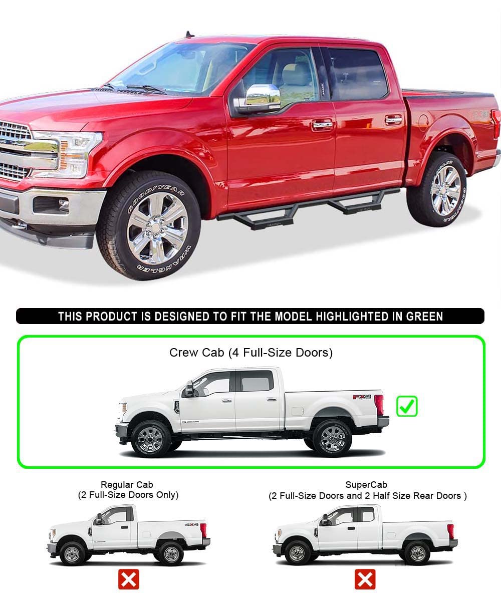 APS Stainless Steel Drop Steps Running Boards for Ford F-150 2015-2025 & F-250/350 2017-2025 - Anti-Slip Nerf Bars with 500lbs Capacity - 5-Year Warranty - Perfect for Off-Roading, Truck Access & Heavy Duty Use