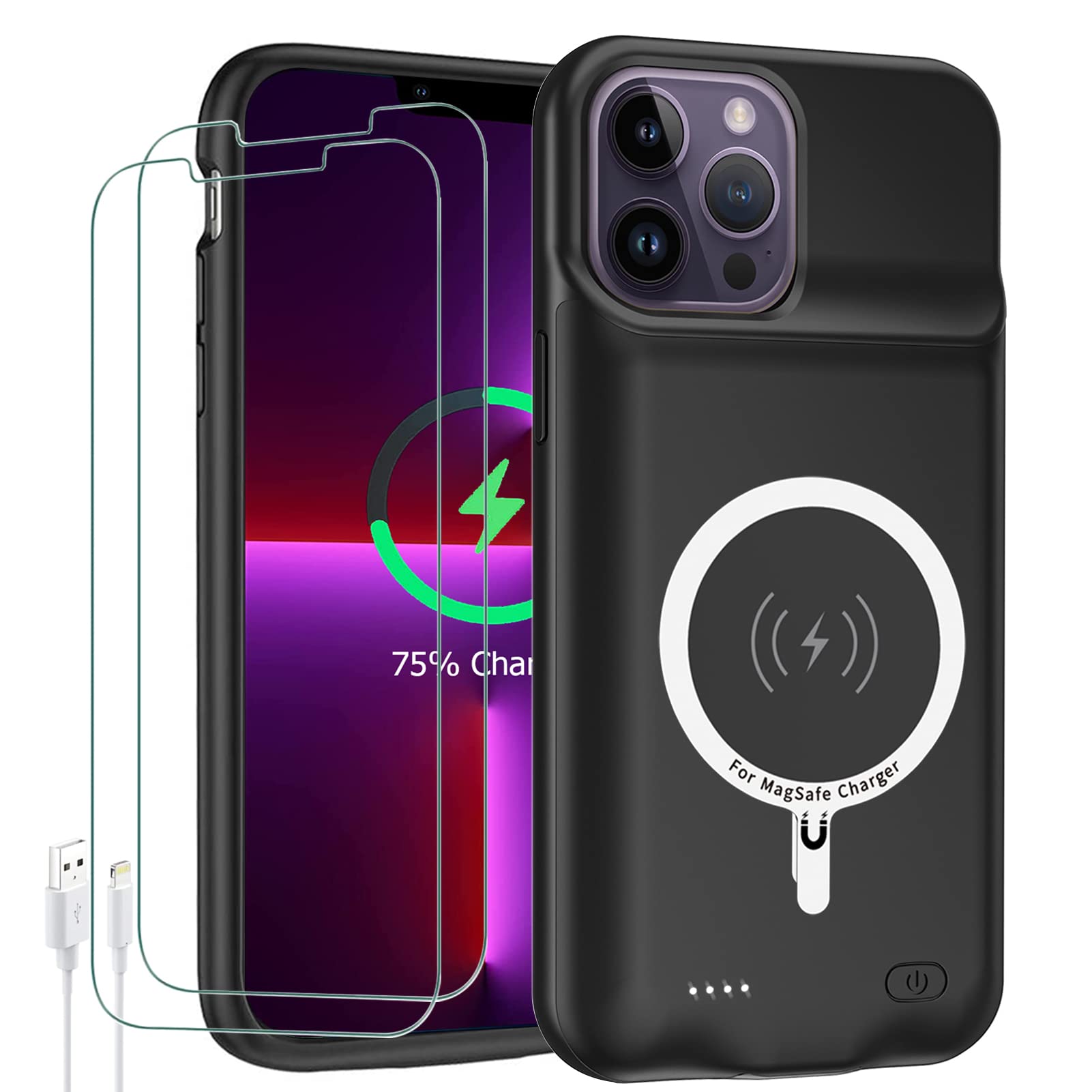 10800mAh Battery Case for iPhone 13 Pro Max (6.7 inch) - Rechargeable Protective Charging Case with Wireless Charging & CarPlay Support | Portable Extended Battery Pack for Travel, Work & Outdoor Activities (Black)