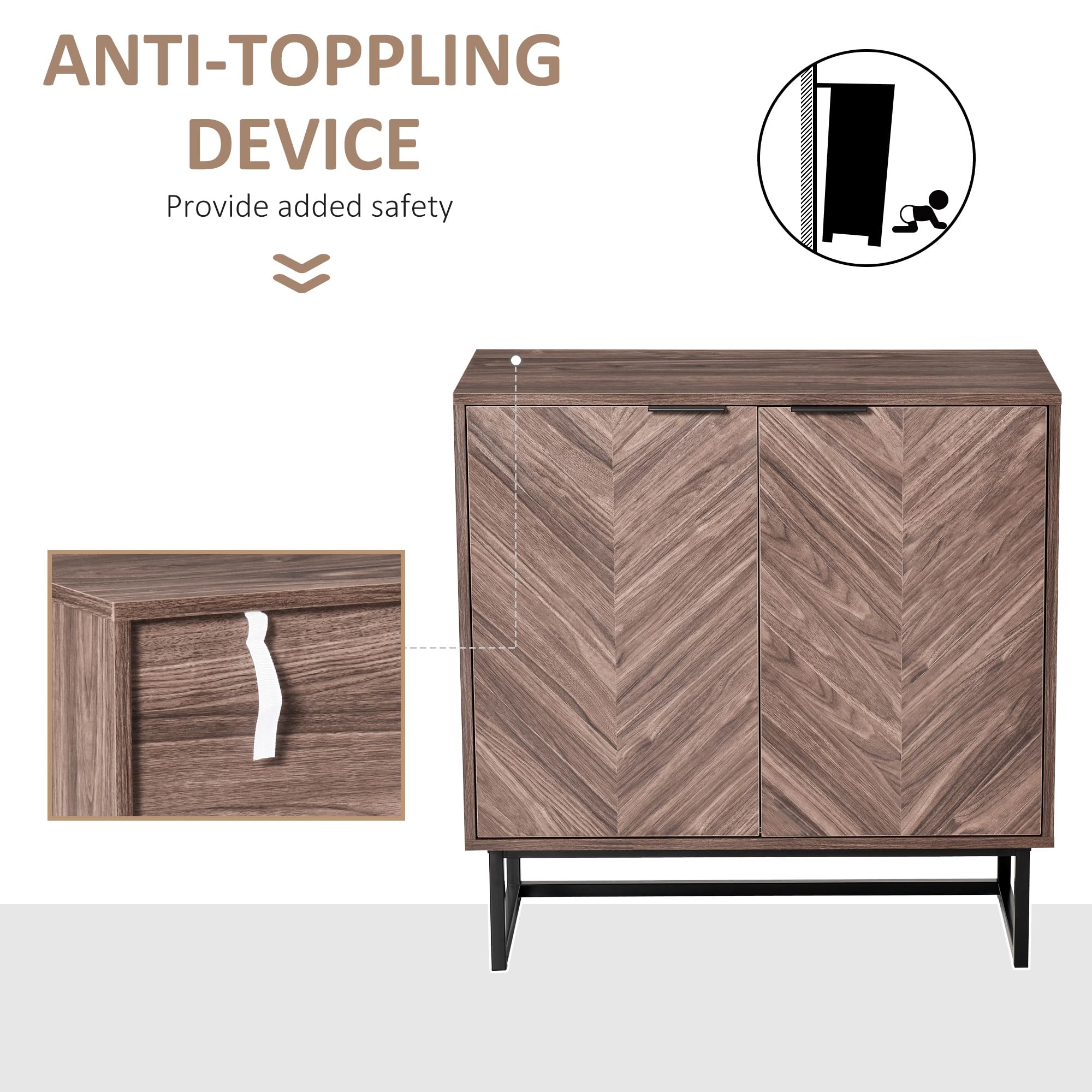 HOMCOM Sideboard Buffet Cabinet - Chevron Double Door Kitchen Storage Cabinet with Adjustable Shelf, Walnut Finish - Perfect for Dining Room, Living Room & Kitchen Organization