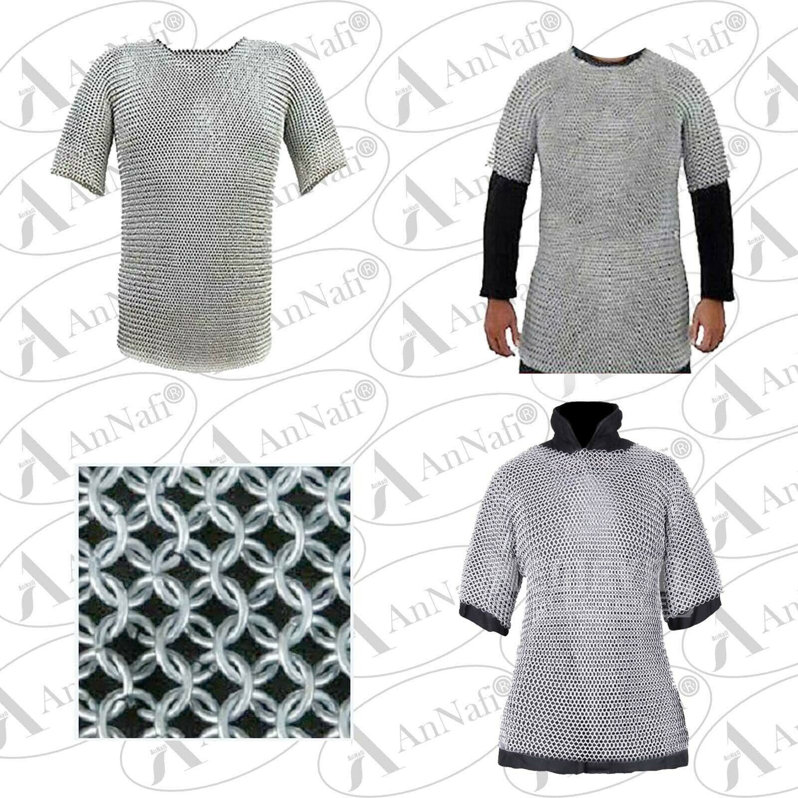 AnNafi® Aluminum Chainmail Shirt Half Sleeve - 10MM Butted Rings Medieval Armor for SCA & LARP | Silver Knight Costume for Adults | Perfect for Renaissance Fairs, Cosplay & Historical Reenactments