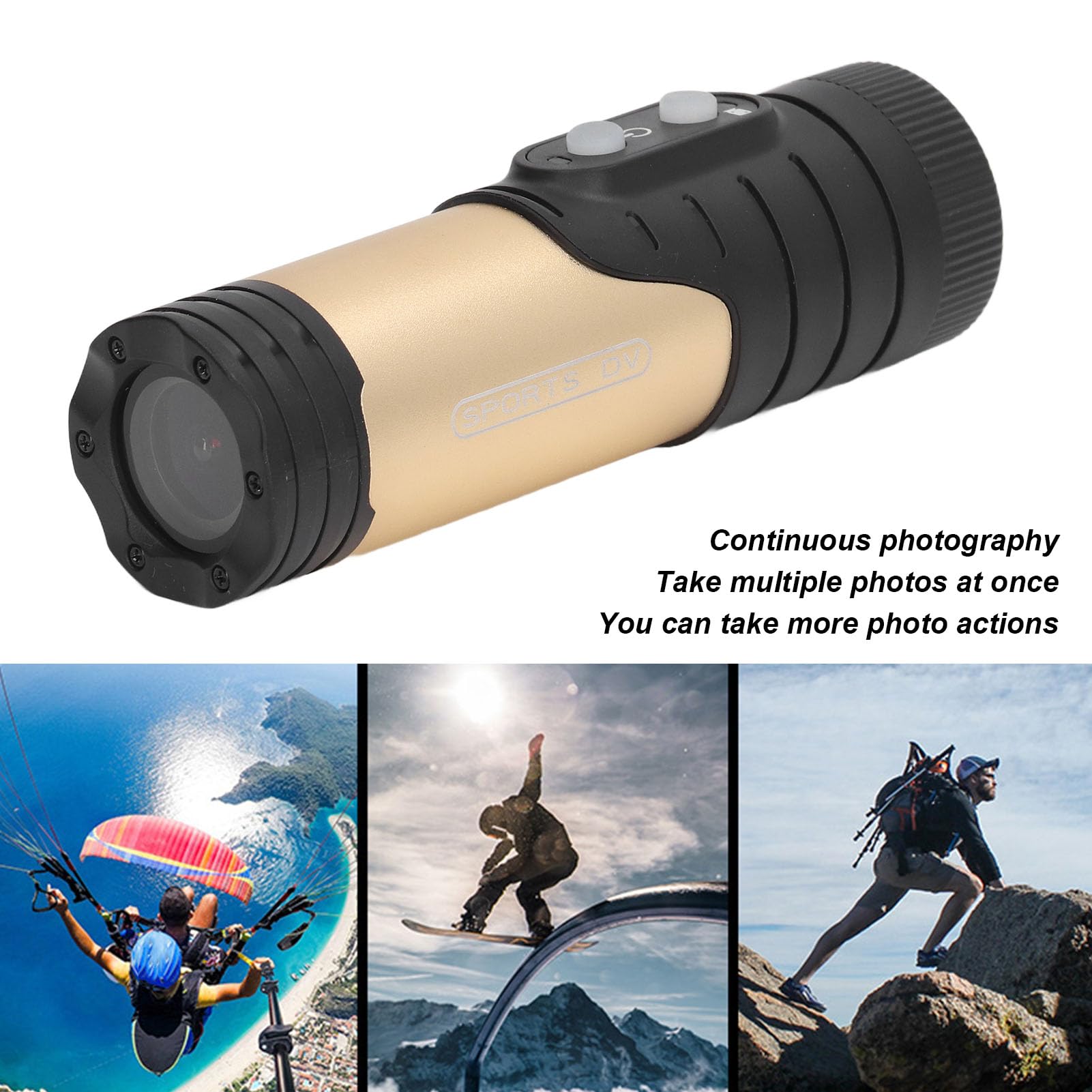 1080P HD Bike Helmet Camera with WiFi & Night Vision, 120° Wide Angle 12MP, Wireless App Control, Long Battery Life, Waterproof Cycling Action Camera for Motorcycle/Skiing/Snowboarding (Gold)