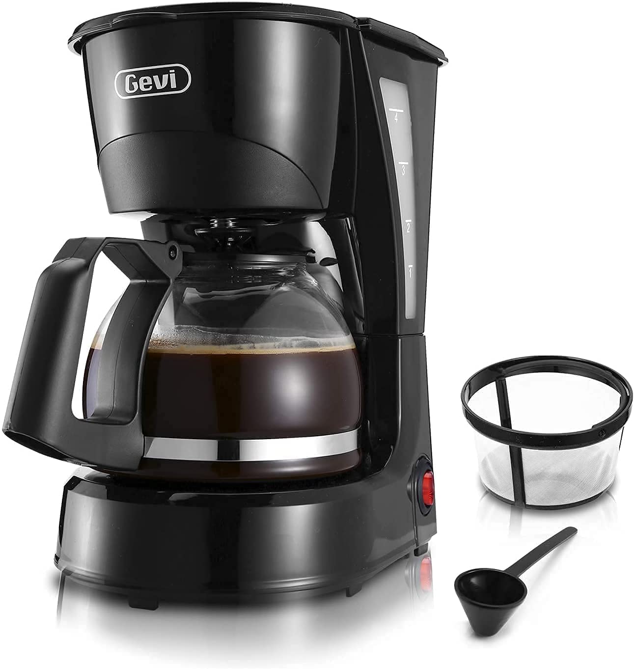 Gevi 4-Cup Compact Coffee Maker with Reusable Filter, Warming Plate & Glass Carafe - Perfect for Home, Office, Dorm & Small Spaces | Fast Brewing & Easy Clean
