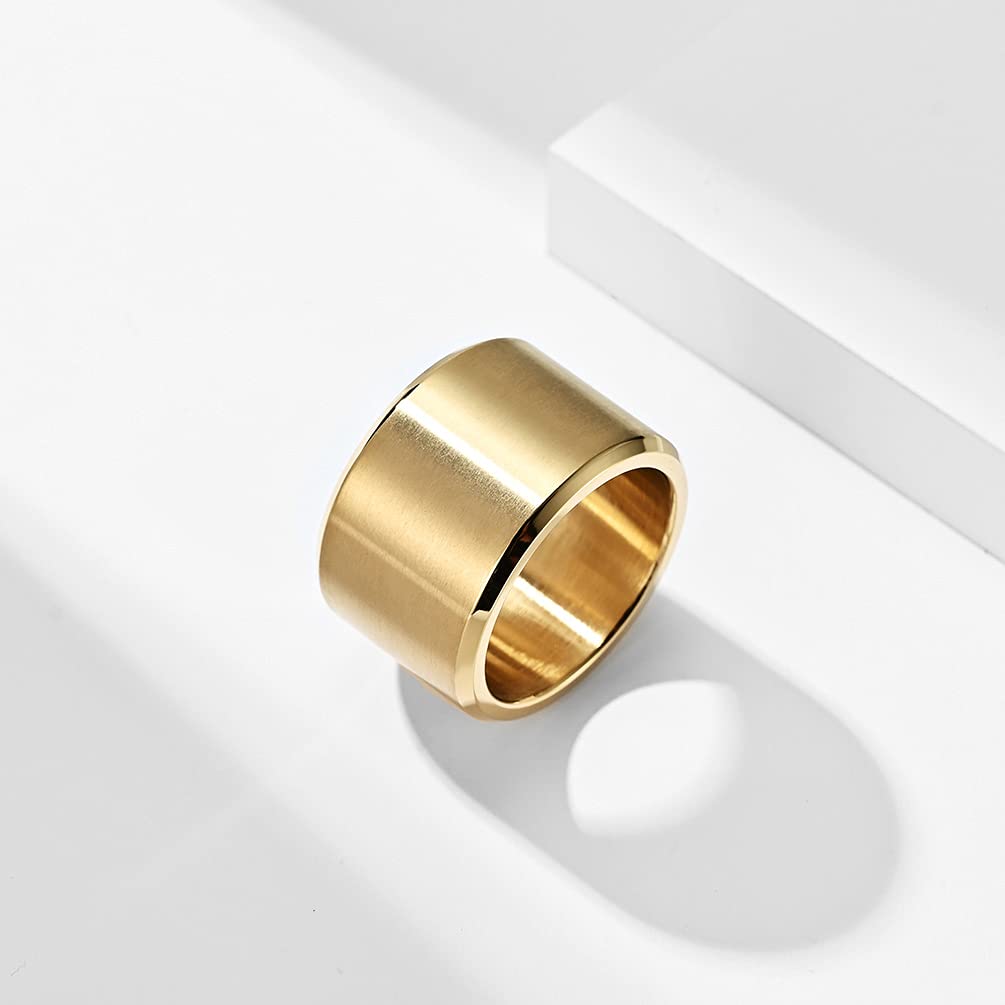 Brushed Stainless Steel Rings 15mm & 10mm - Wedding Bands for Men & Women - Biker & Thumb Rings for Everyday Wear
