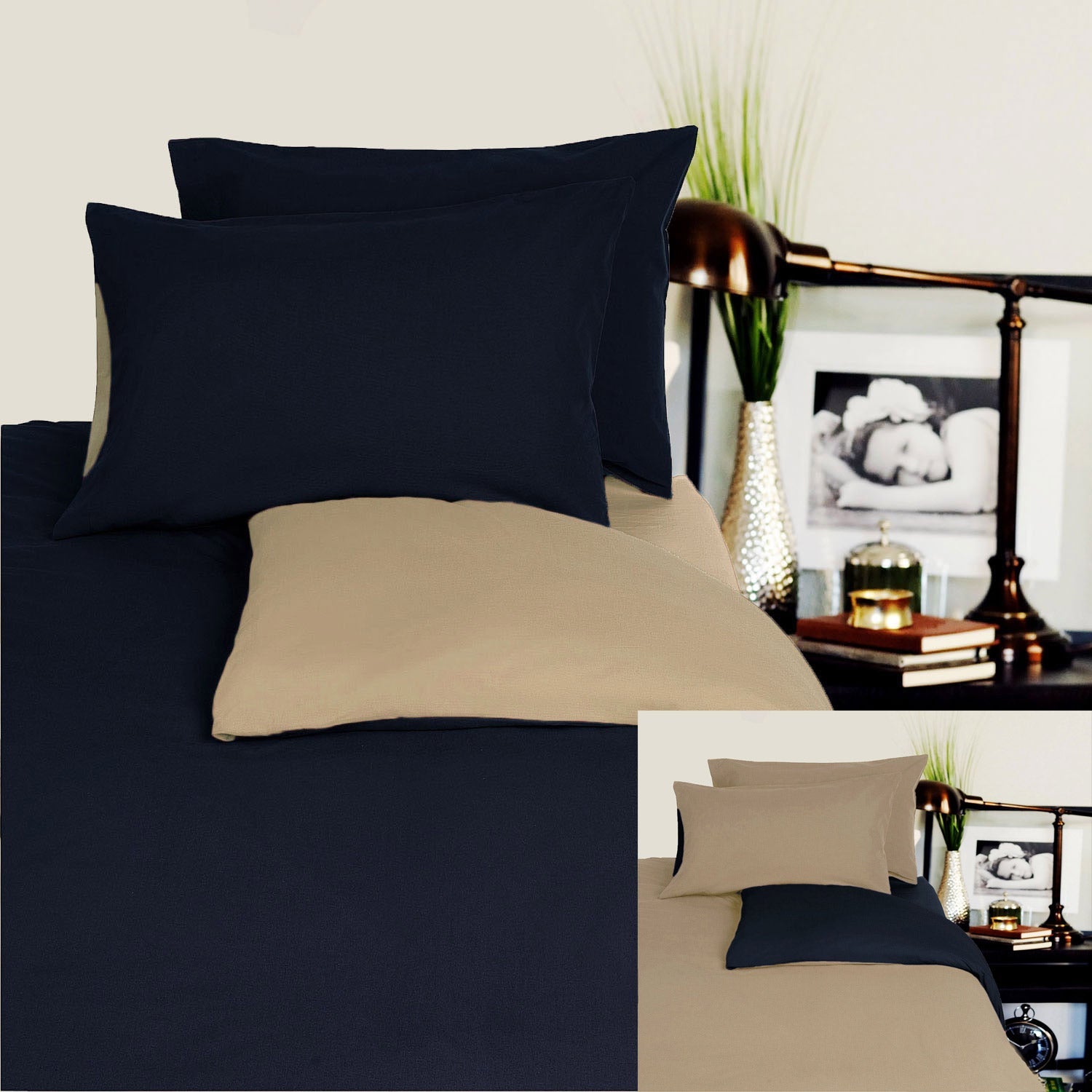 Reversible 100% Cotton Jersey Quilt Cover Set - Black & Latte - Queen Size for Hotel Luxury & Home Comfort | Soft Bedding for Master Bedroom, Guest Room & Vacation Rental