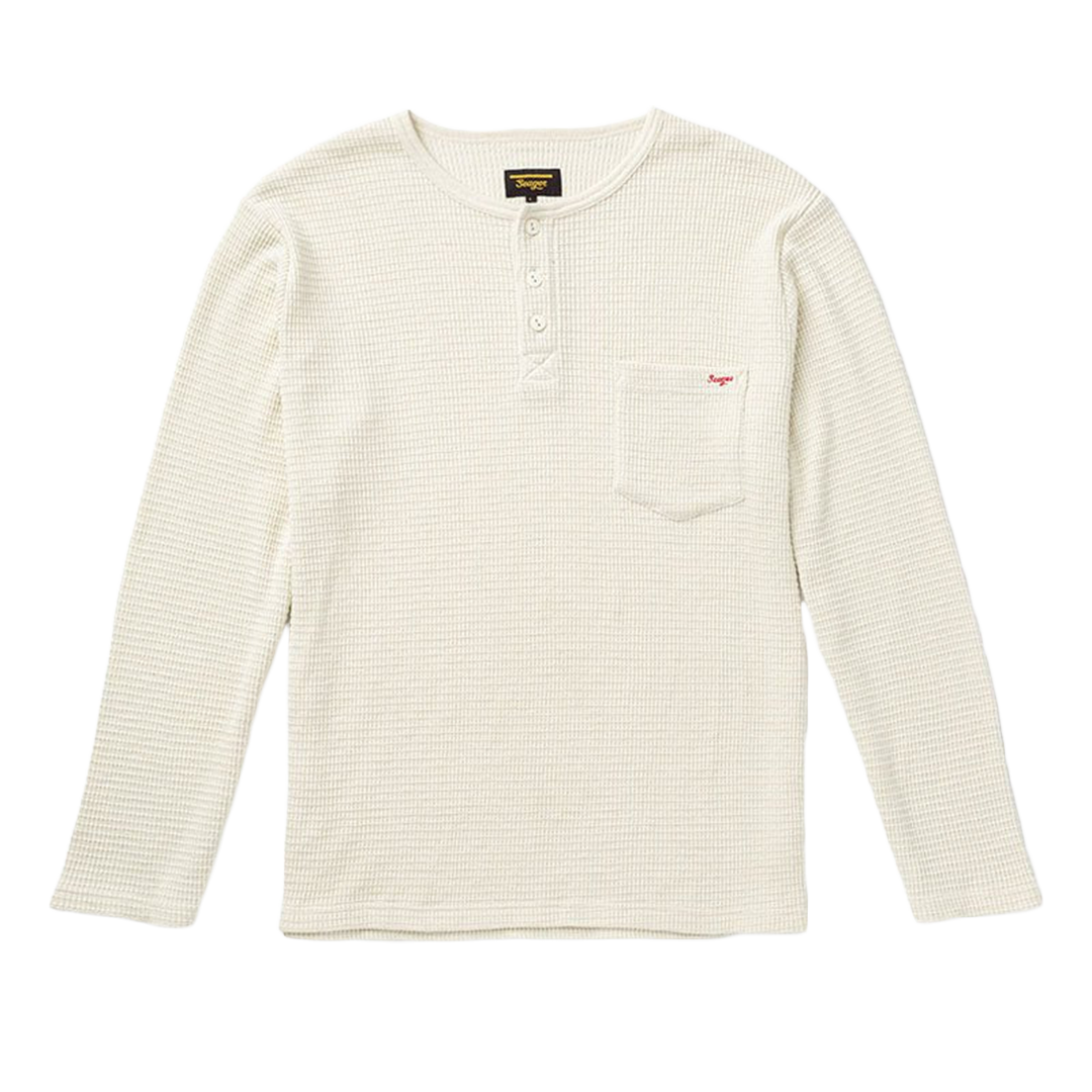 Seager Sawpit Long Sleeve Henley Thermal Shirt for Men - White | Warm Winter Base Layer for Hiking, Camping & Outdoor Activities